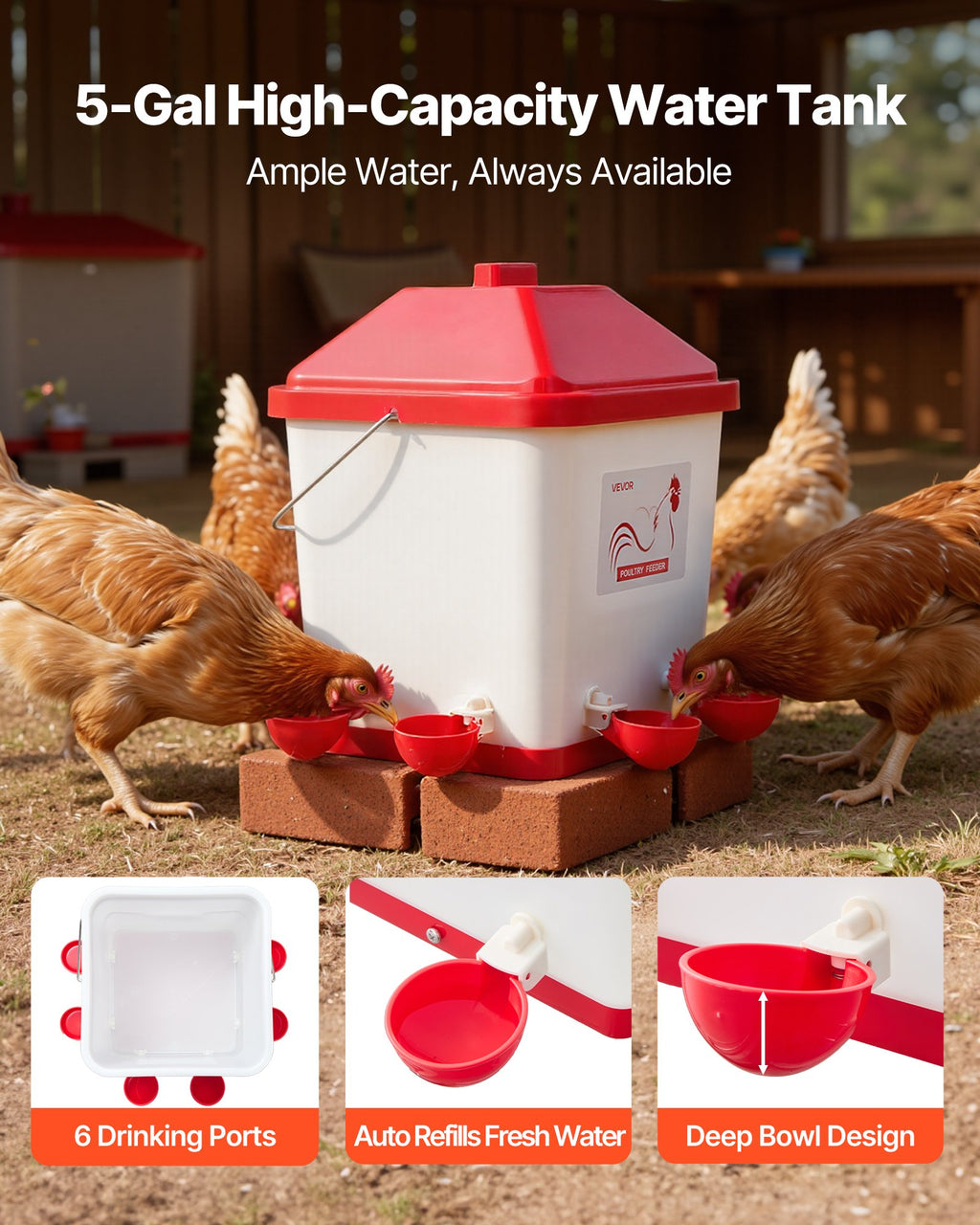 Automatinė lesyklėlė ir girdykla naminiams paukščiams VEVOR 5GAL F+D, 19 L / 18,14 kg