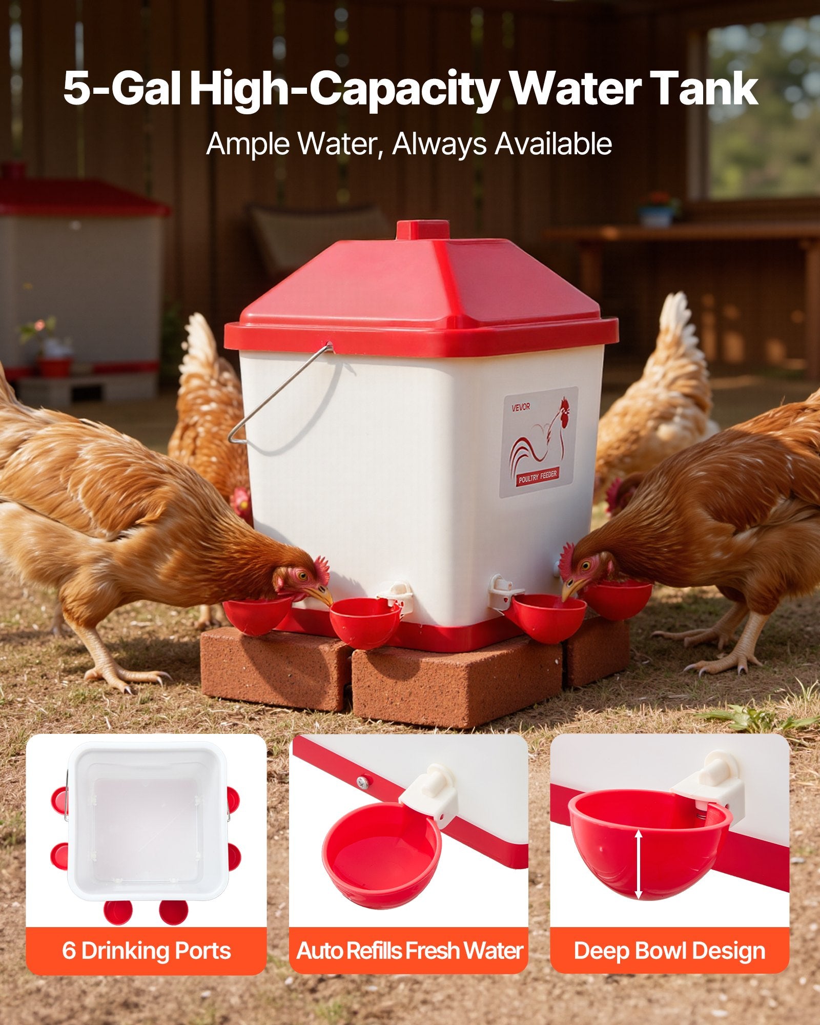 Automatinė lesyklėlė ir girdykla naminiams paukščiams VEVOR 5GAL F+D, 19 L / 18,14 kg
