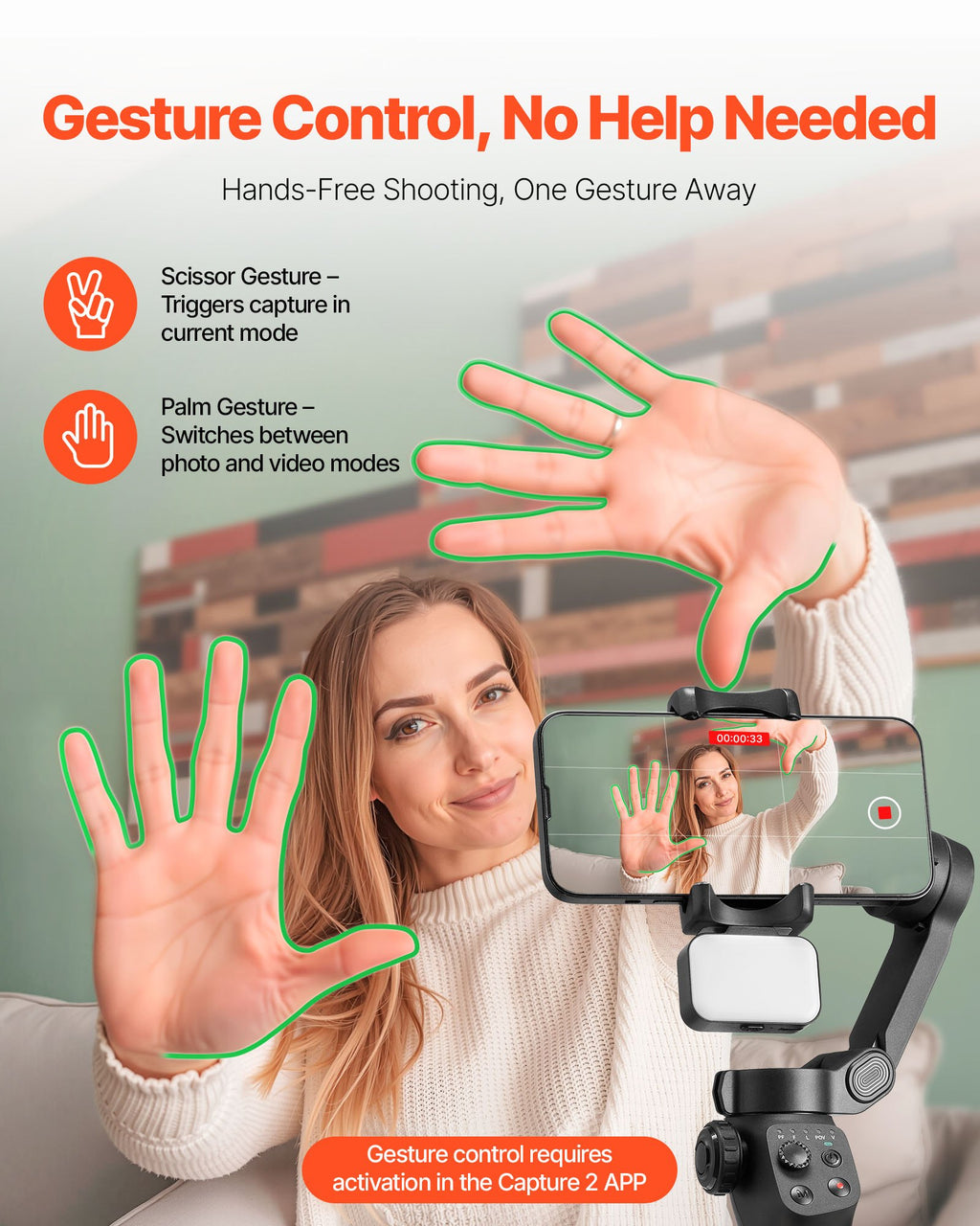 Išmaniojo telefono stabilizatorius VEVOR CM8, 3 ašių stabilizavimas