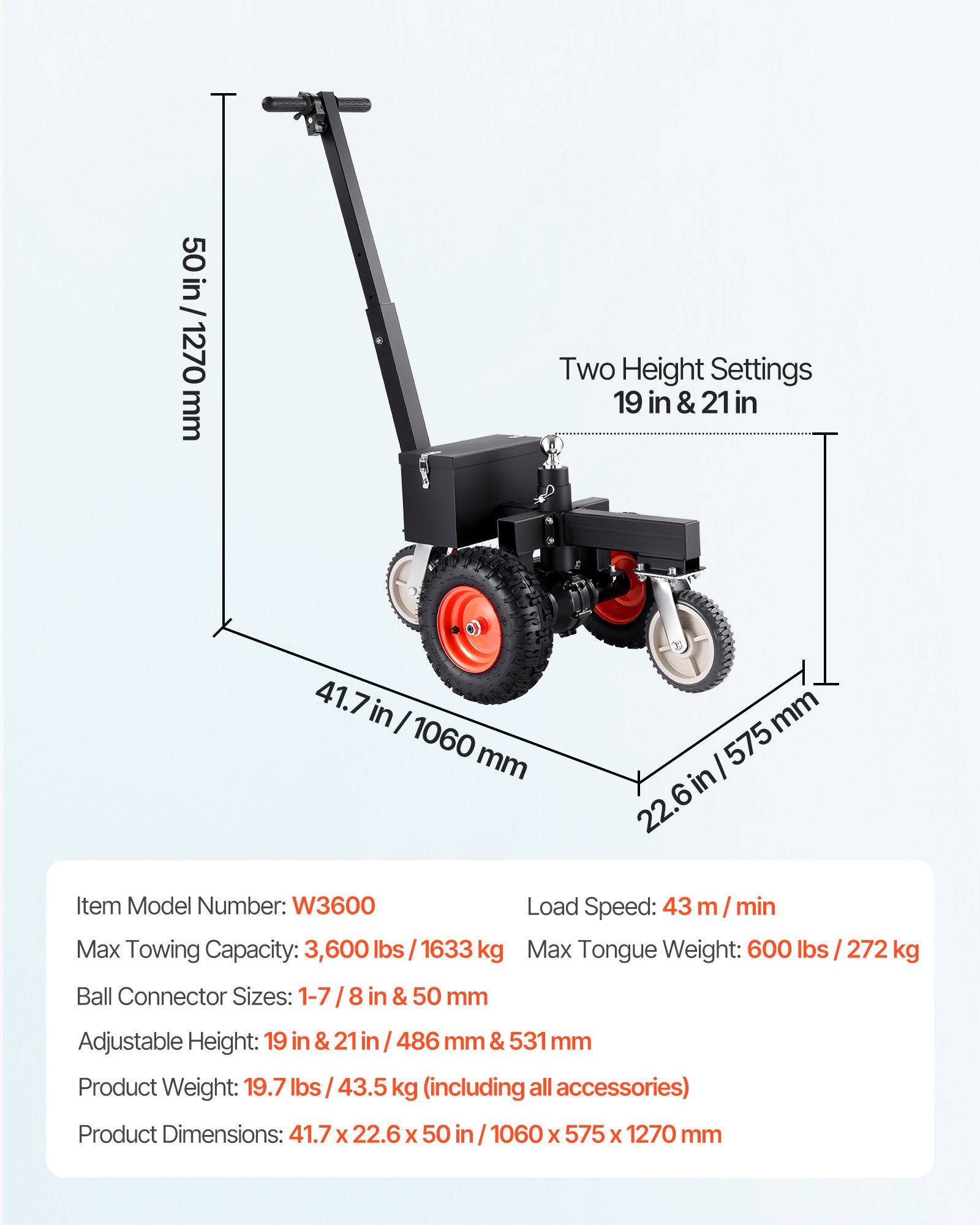 Elektrinis priekabų stumtuvas VEVOR W3600, 1633 kg