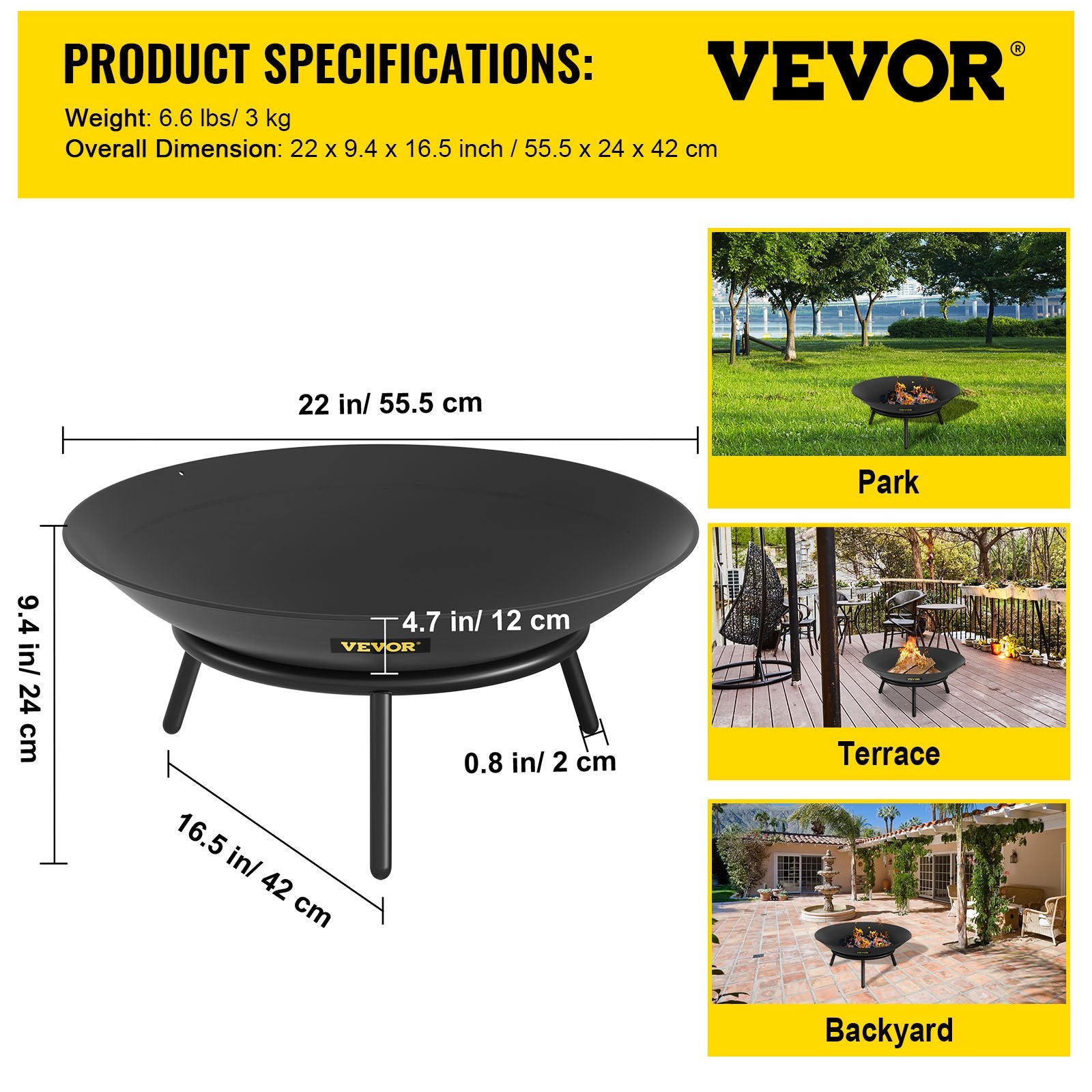 Lauko laužavietė VEVOR VV-FPB-22, 55,5 cm skersmens
