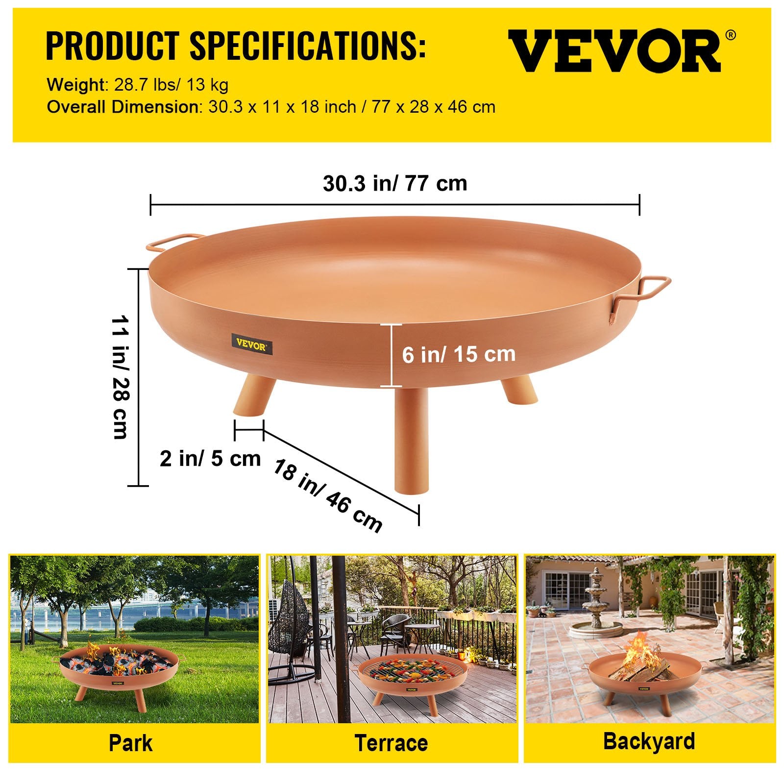 Lauko laužavietė VEVOR VV-FPB-30BN, 77 cm skersmens