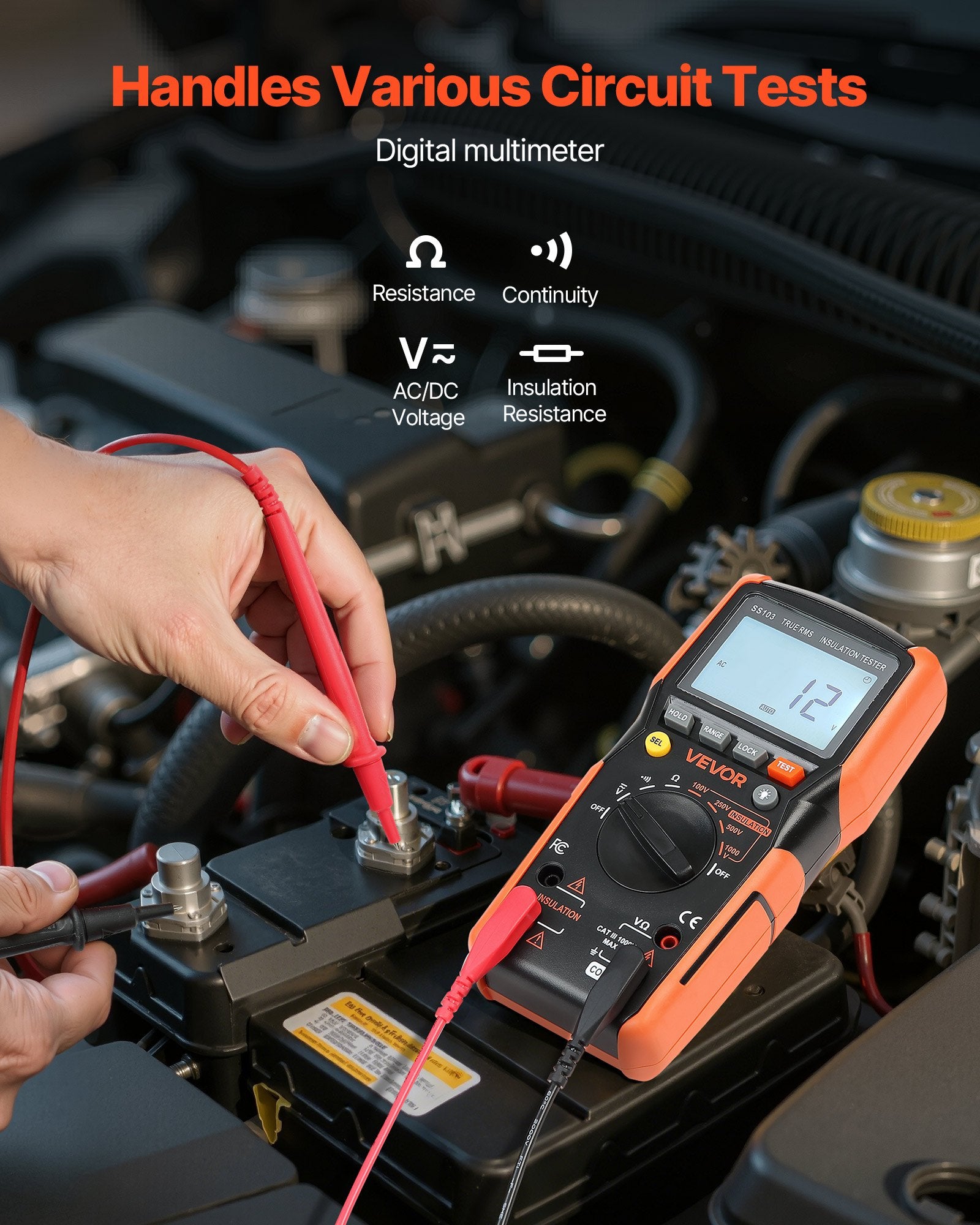 Skaitmeninis multimetras VEVOR SS103, 1000V AC/DC