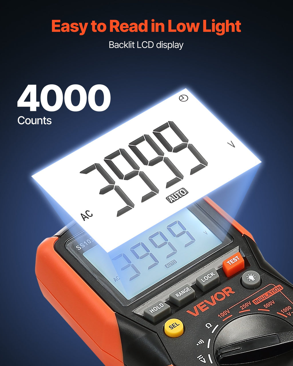 Skaitmeninis multimetras VEVOR SS103, 1000V AC/DC