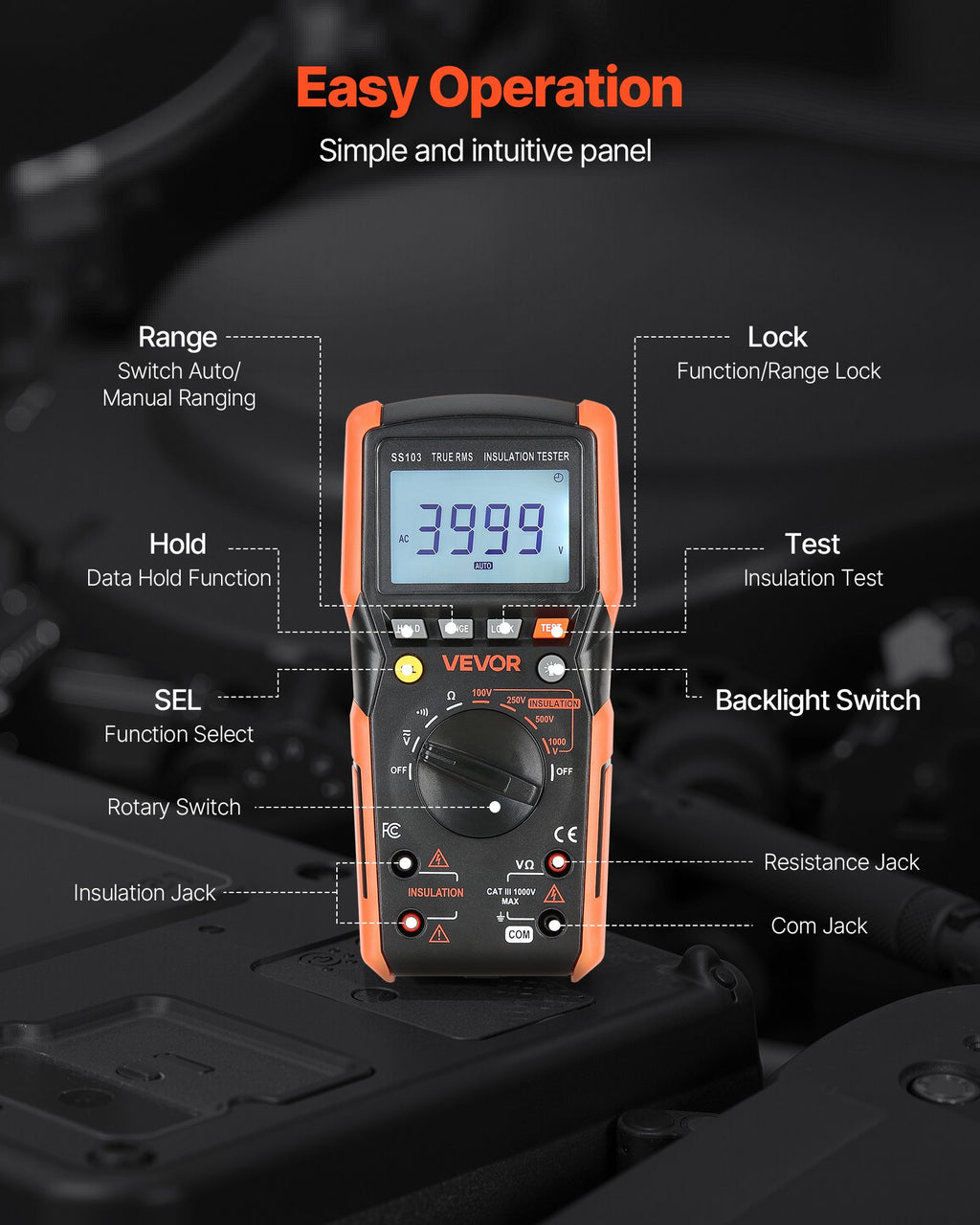 Skaitmeninis multimetras VEVOR SS103, 1000V AC/DC