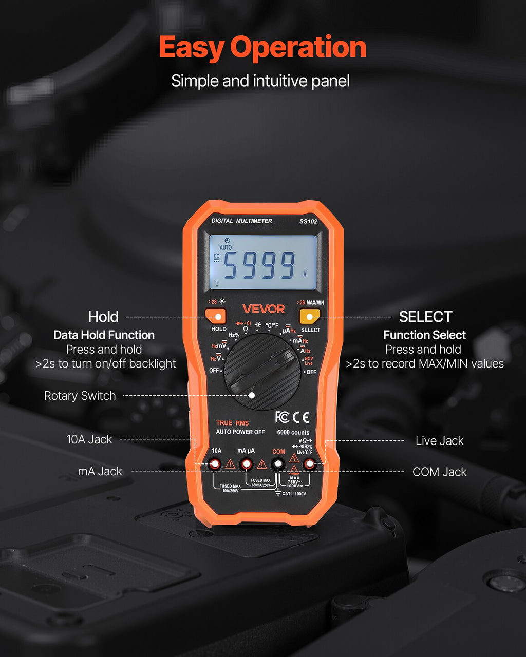 Skaitmeninis multimetras VEVOR SS102, 6000 padalų