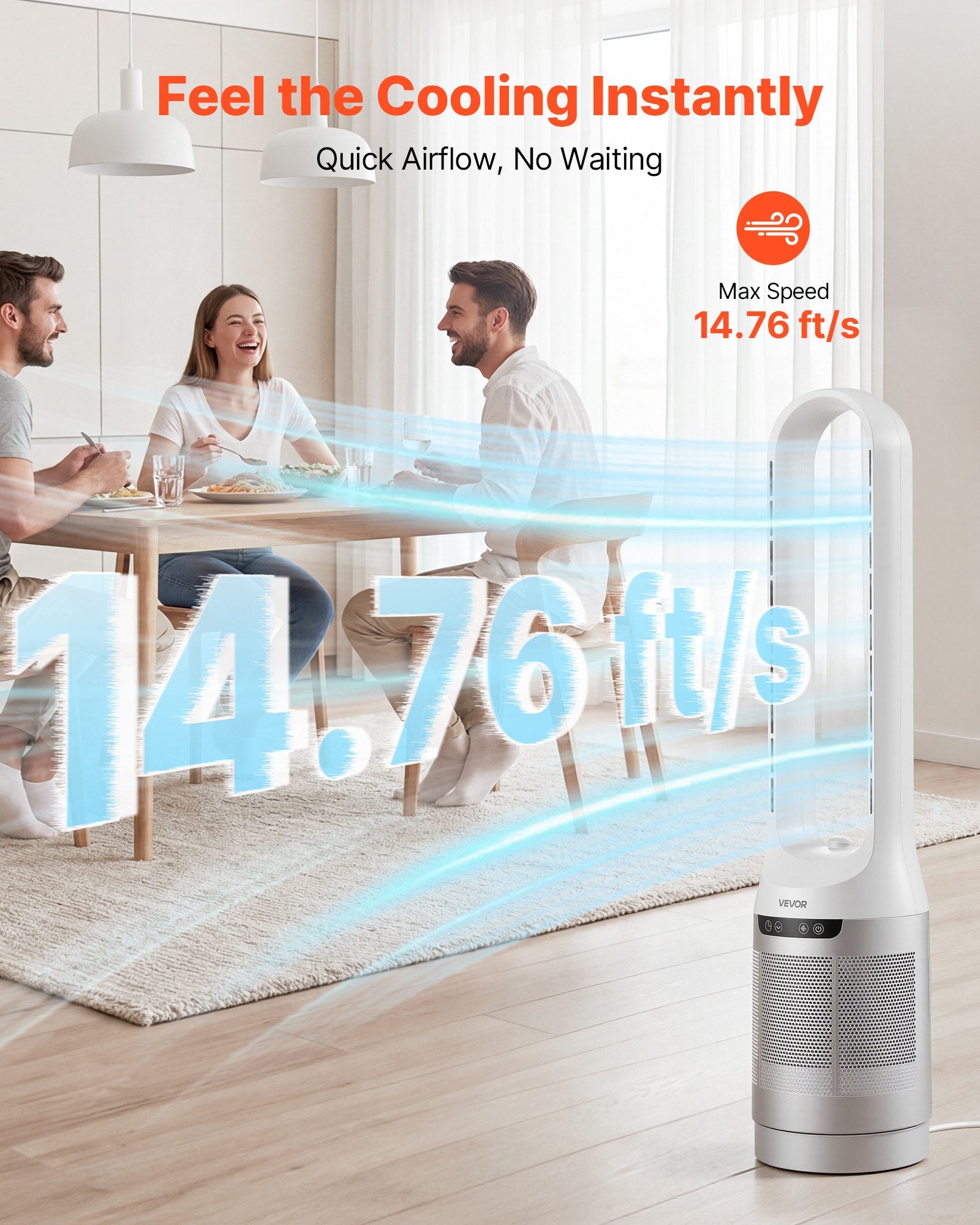 Bokštinis ventiliatorius be menčių VEVOR LF1000-01AR, 104 cm aukščio