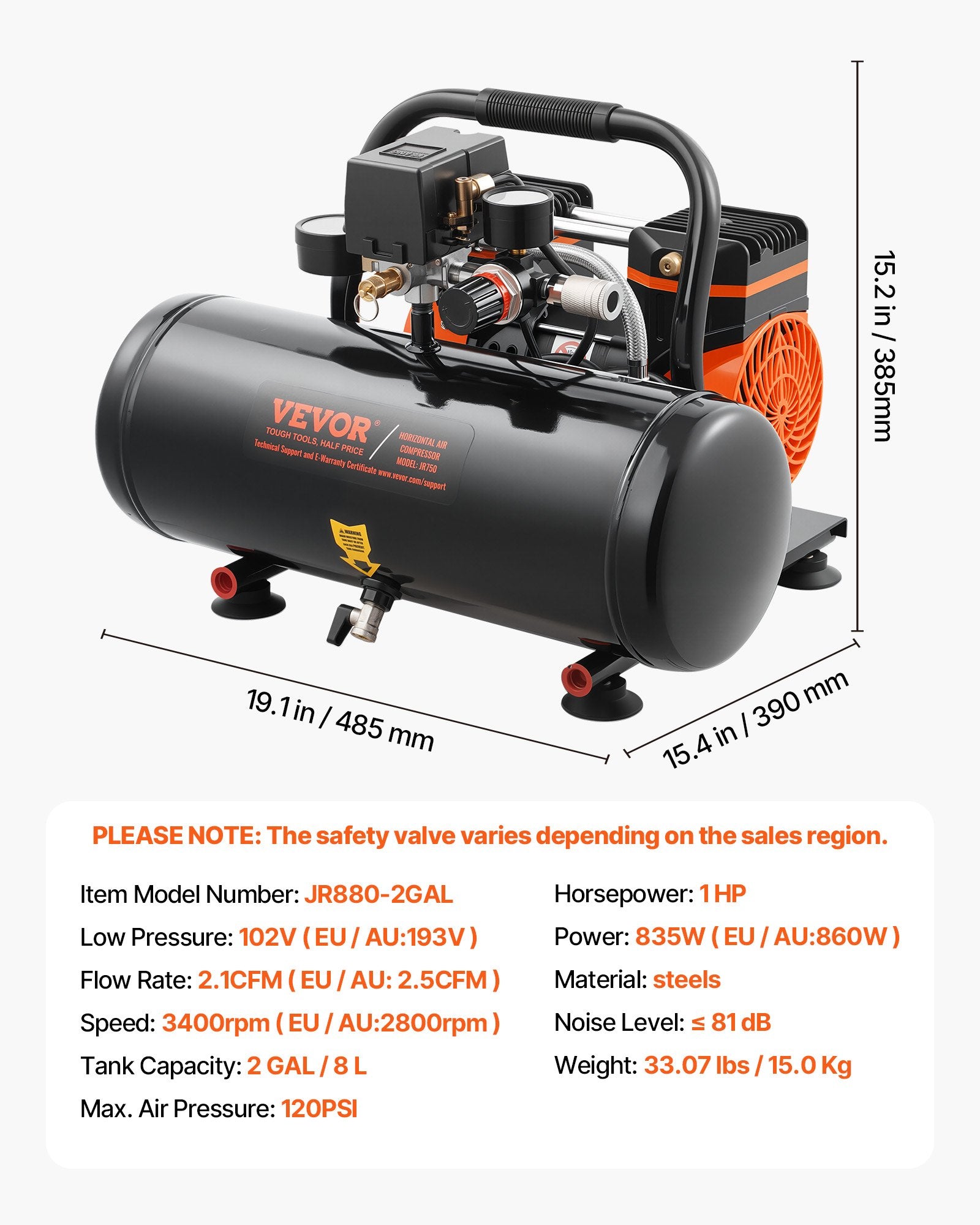 Oro kompresorius VEVOR JR880-2GAL, 8 l
