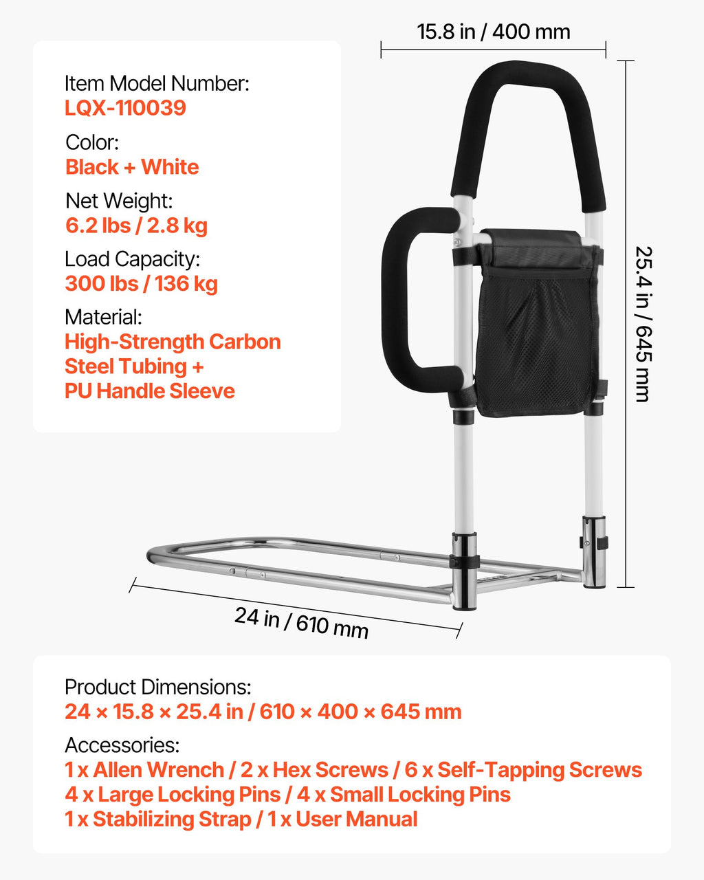 Lovos turėklas senjorams VEVOR LQX-110039, 136 kg apkrova