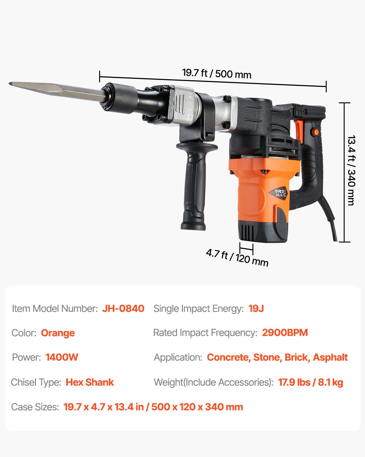 Atskeliamasis kūjis VEVOR JH-0840, 1400W