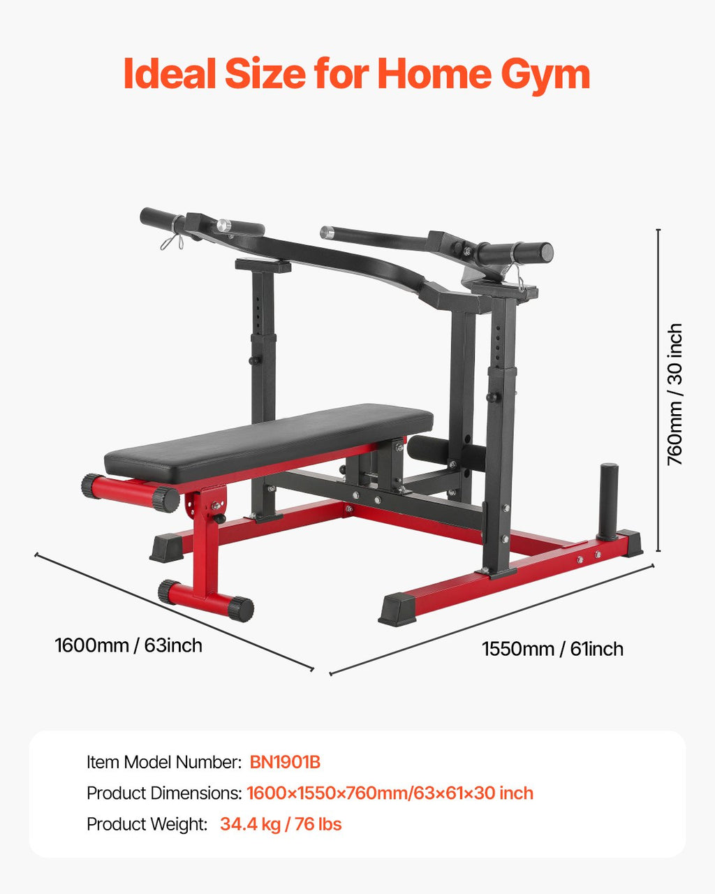 Krūtinės spaudimo treniruoklis VEVOR BN1901B, 204 kg apkrova
