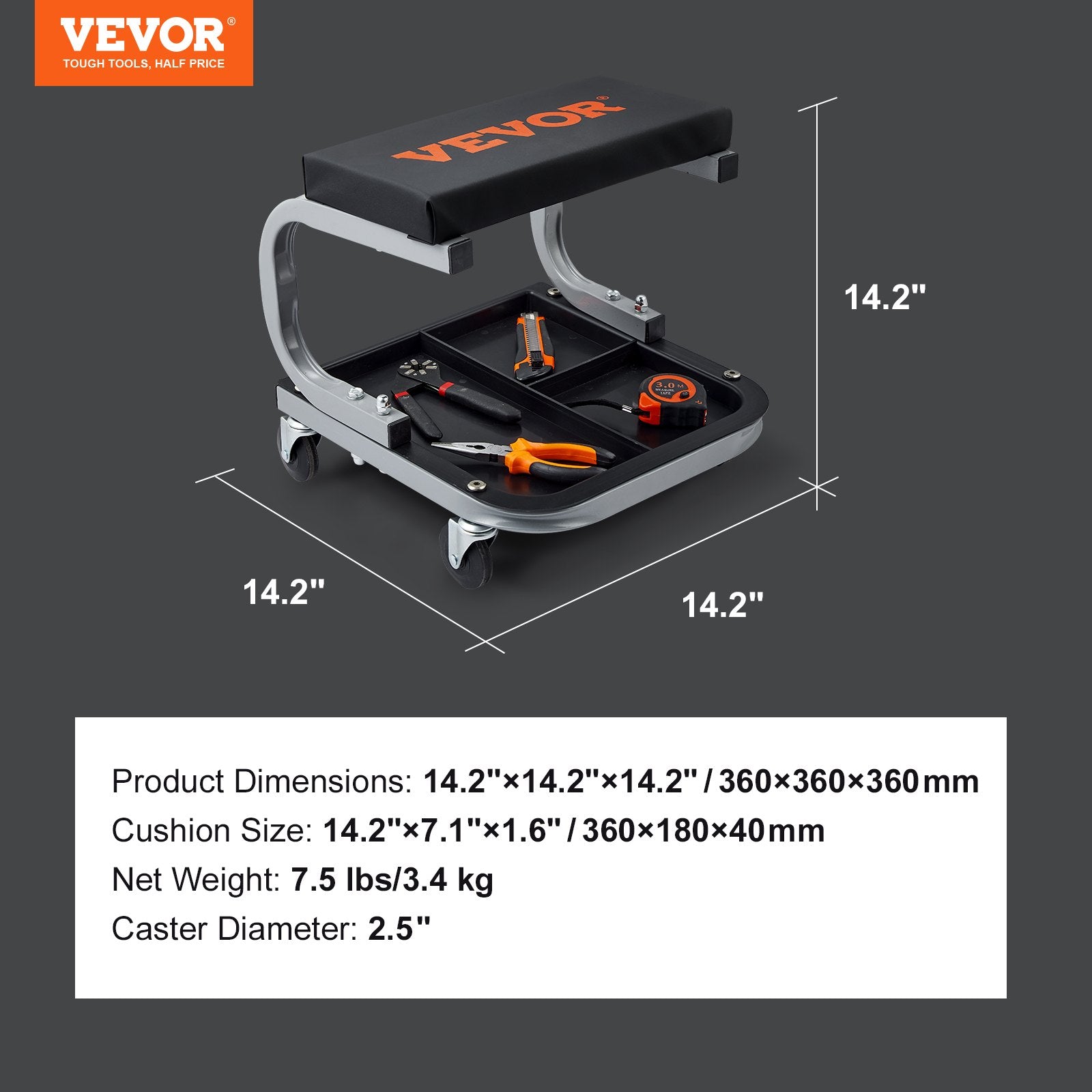 Mechaniko kėdė VEVOR su įrankių dėklu, 113 kg