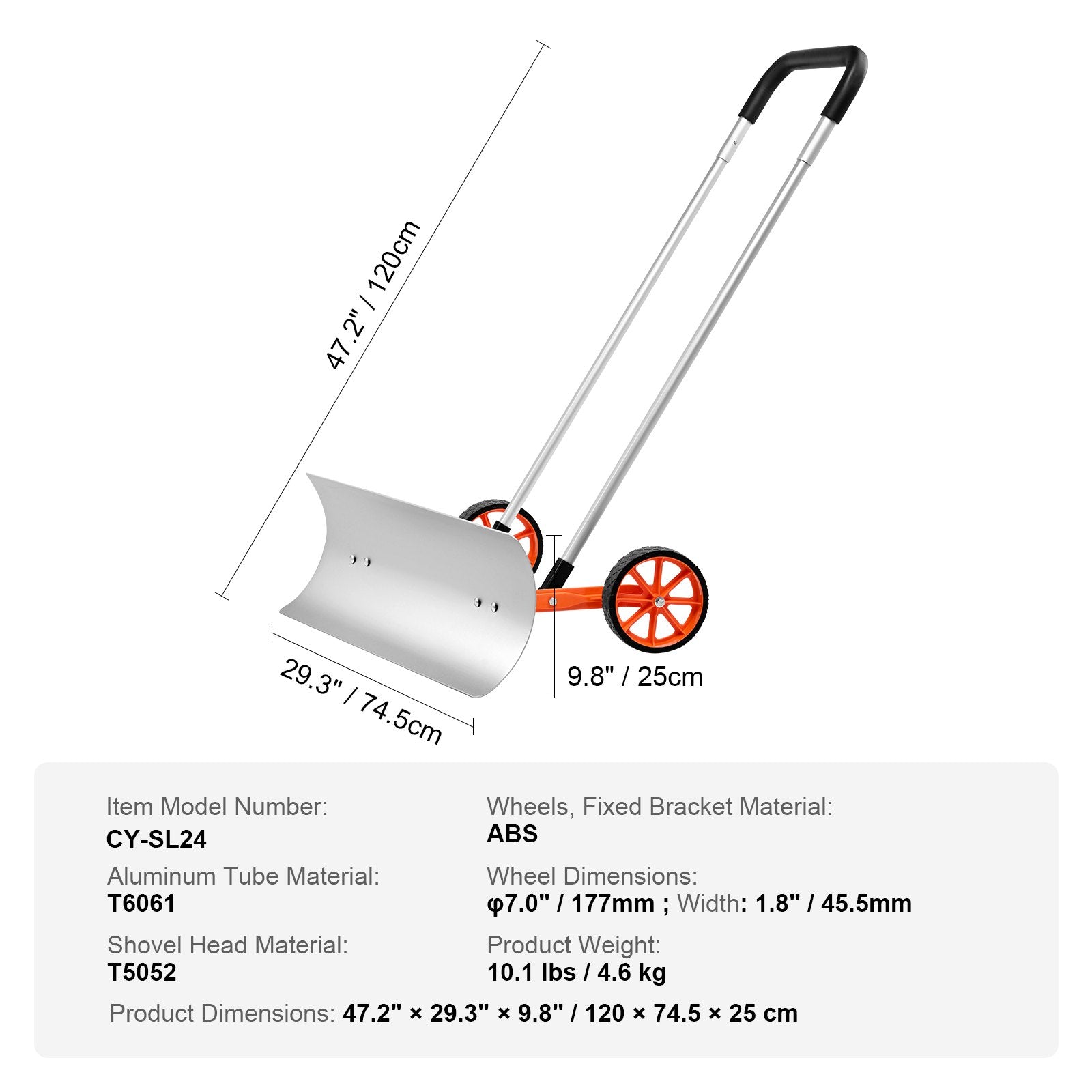 Sniego stumtuvas su ratais VEVOR CY-SL24, 76 cm pločio