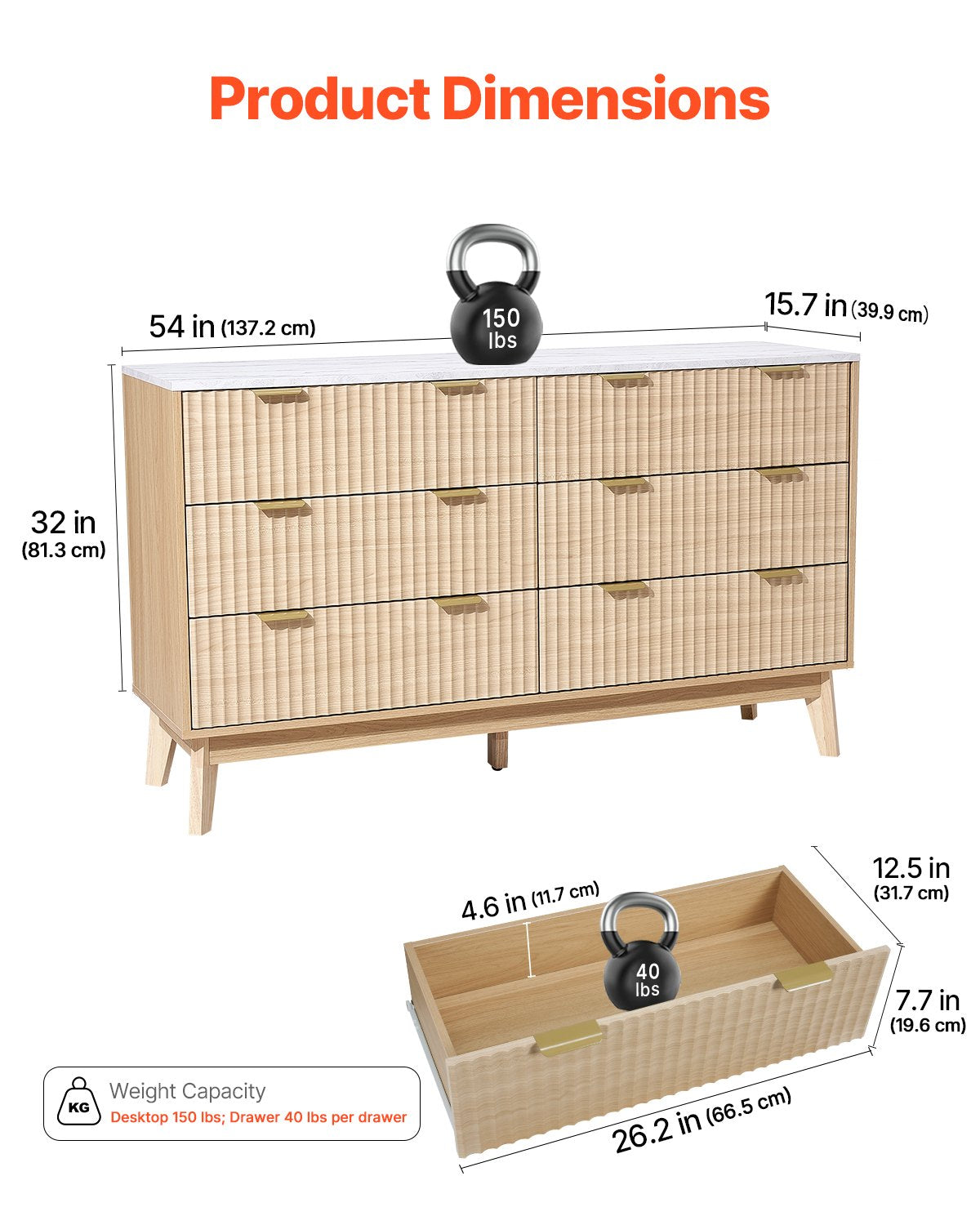 Komoda su 6 stalčiais VEVOR IVY-VVR-011, 137 cm ilgio