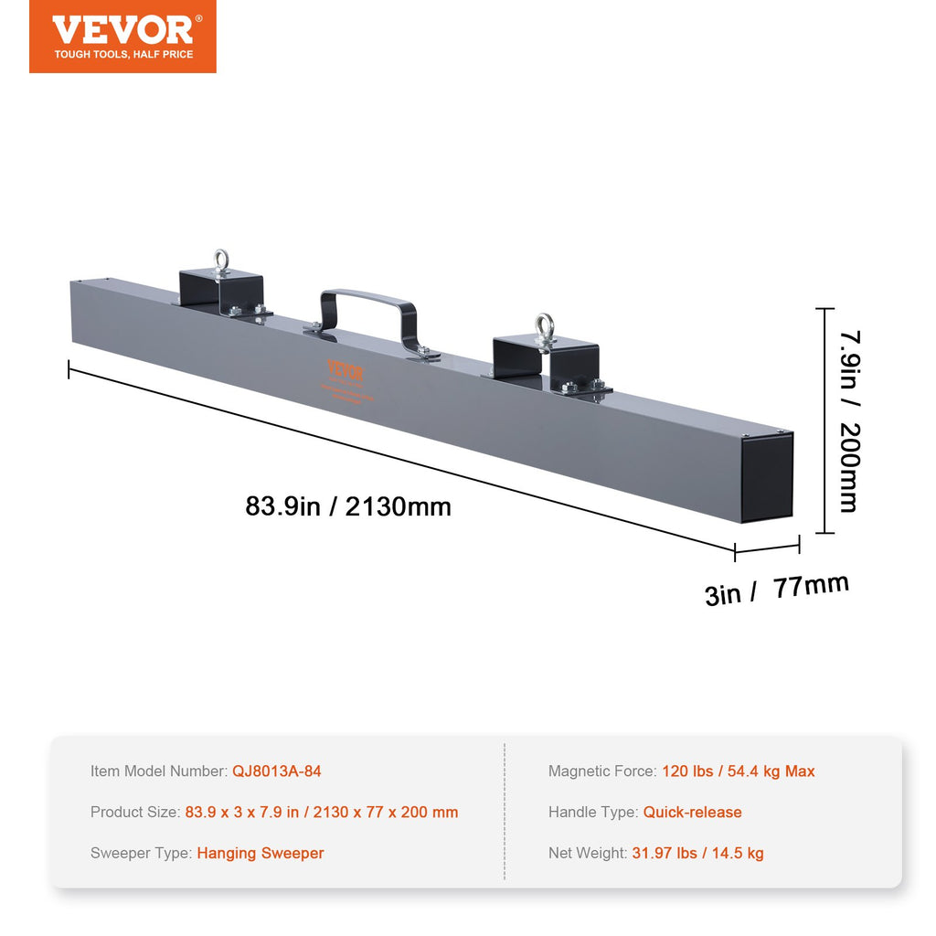 Pakabinamas magnetinis šlavimo įrankis VEVOR QJ8013A-84, 54,4 kg keliamoji galia