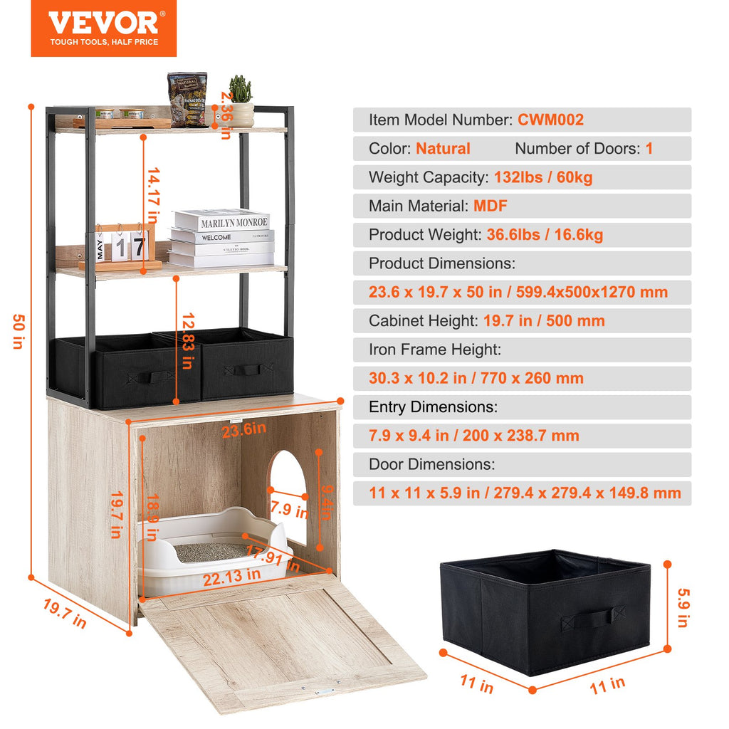 Kačių tualeto spintelė VEVOR CWM002, 127 cm aukščio