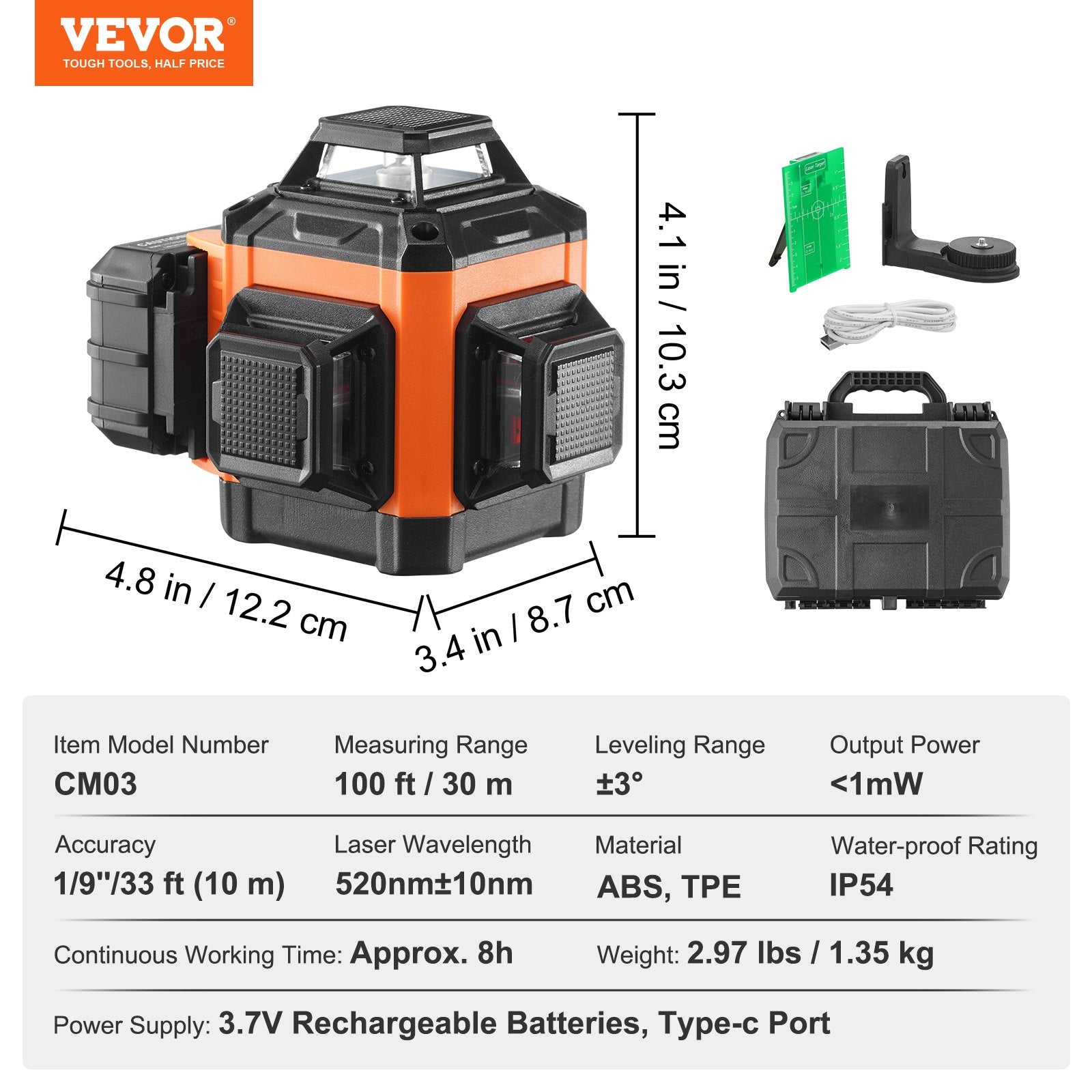 Lazerinis nivelyras VEVOR CM03, 30 m veikimo nuotolis