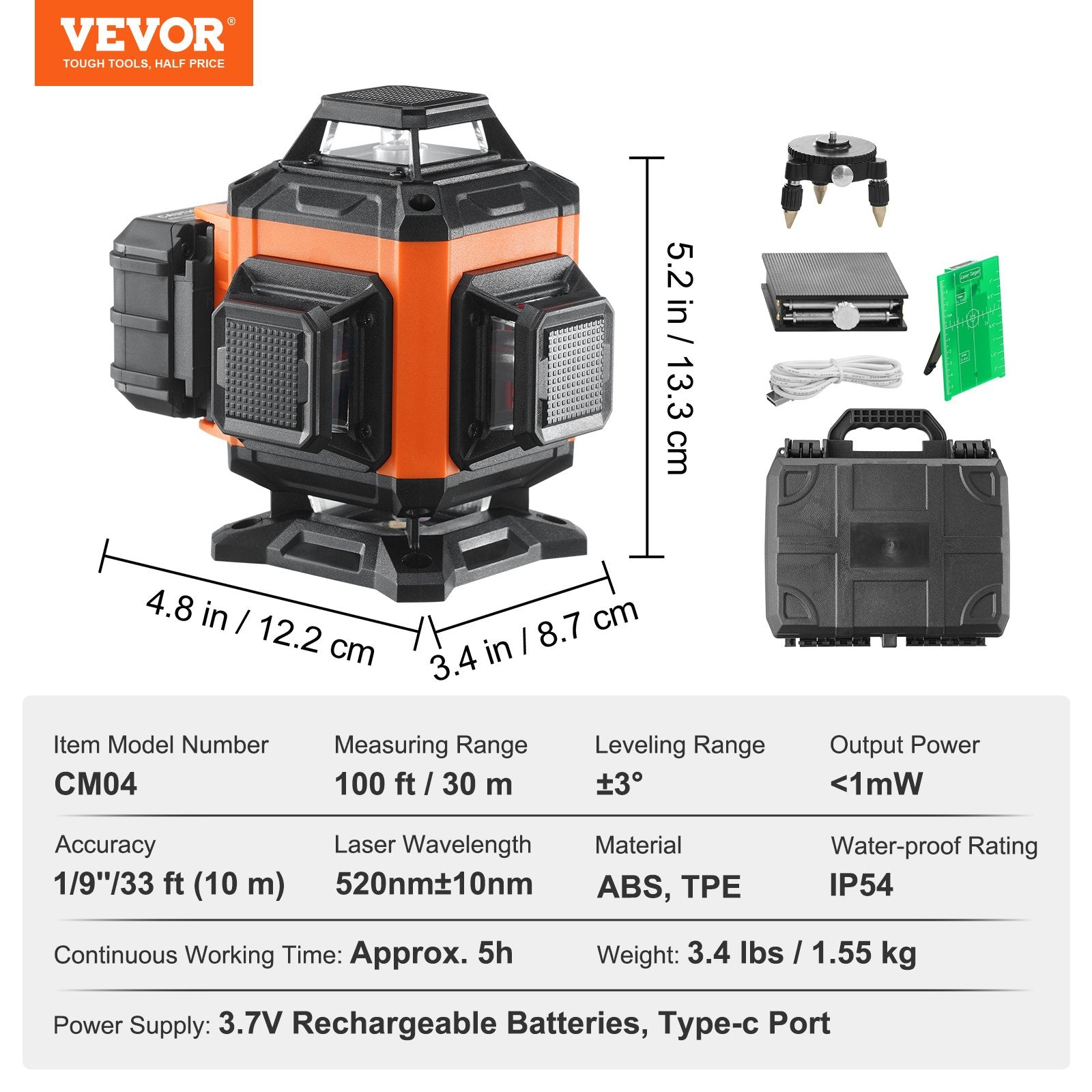 Lazerinis nivelyras VEVOR CM04, 30 m veikimo atstumas