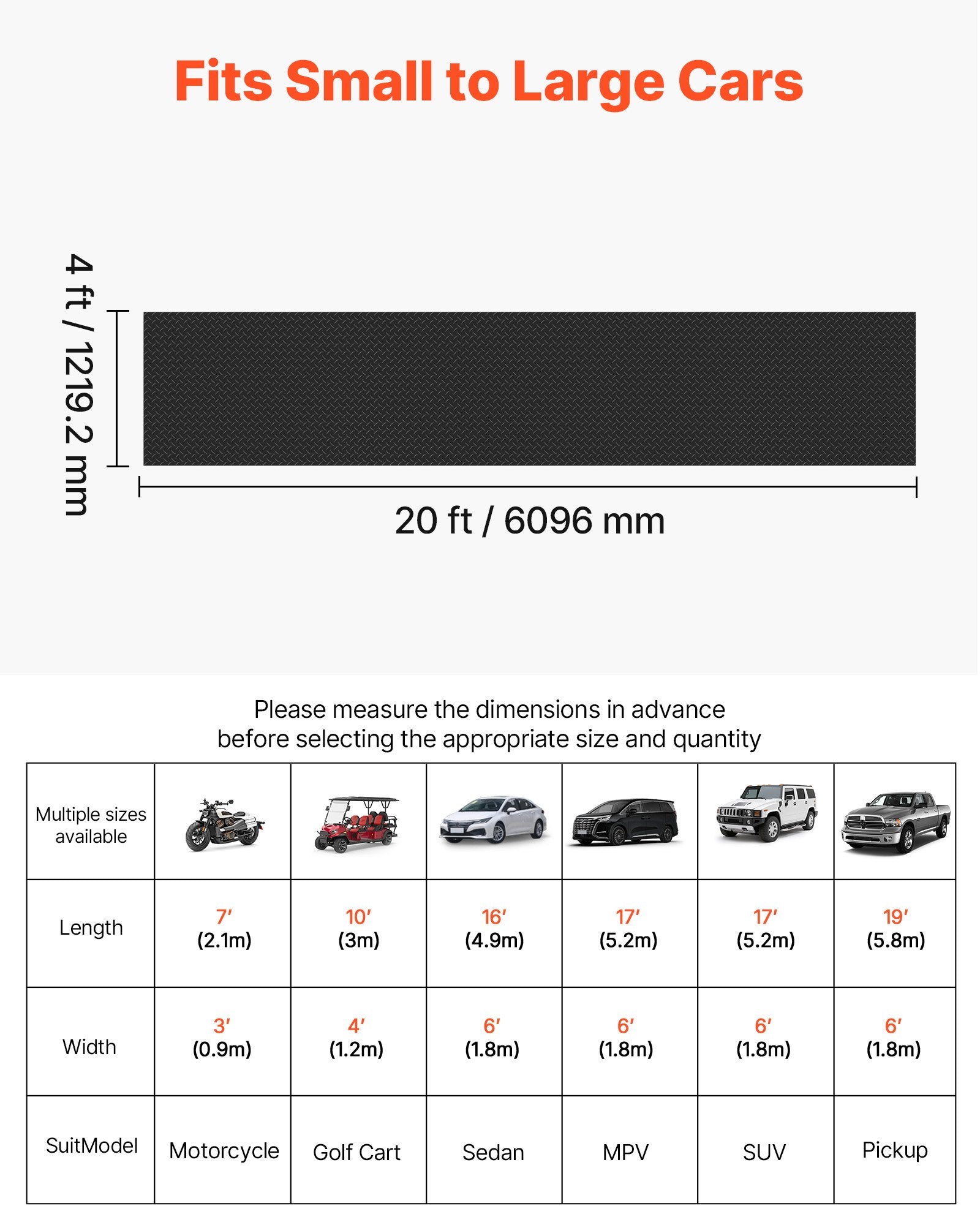 Guminė garažo grindų danga VEVOR GW3013-20ft, 1,22 x 6,1 m