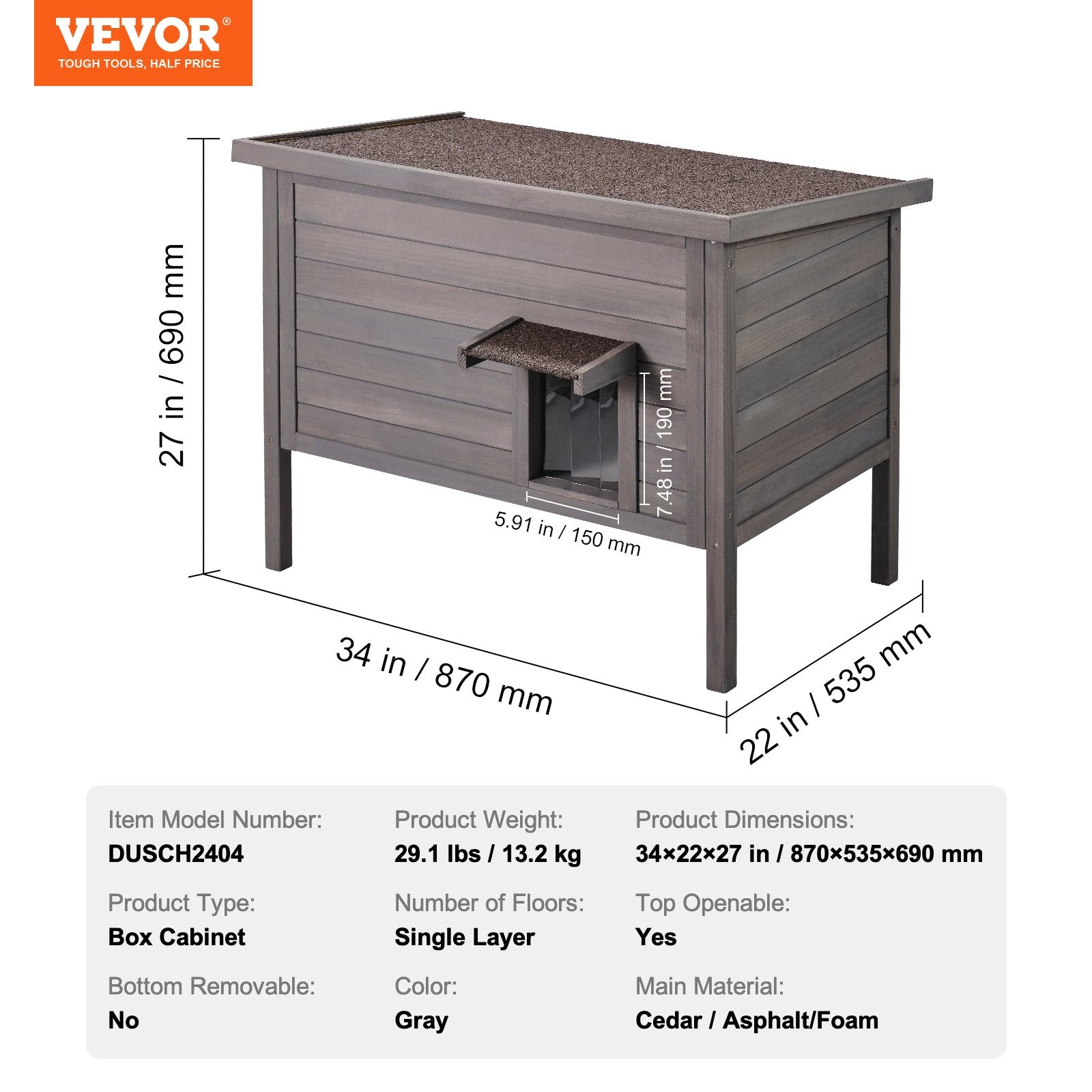 Lauko kačių namelis VEVOR DUSCH2404, 87x53,5x69 cm