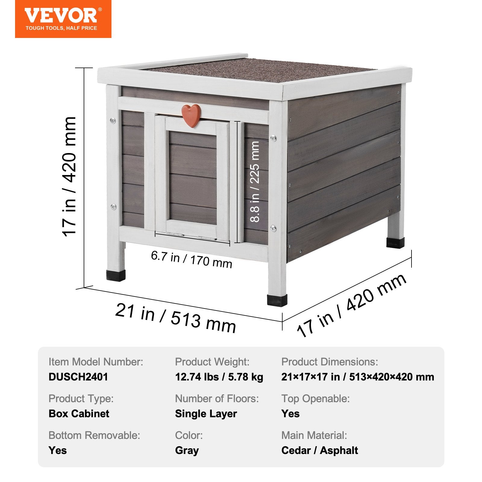 Lauko kačių namelis VEVOR DUSCH2401, 513x420x420 mm