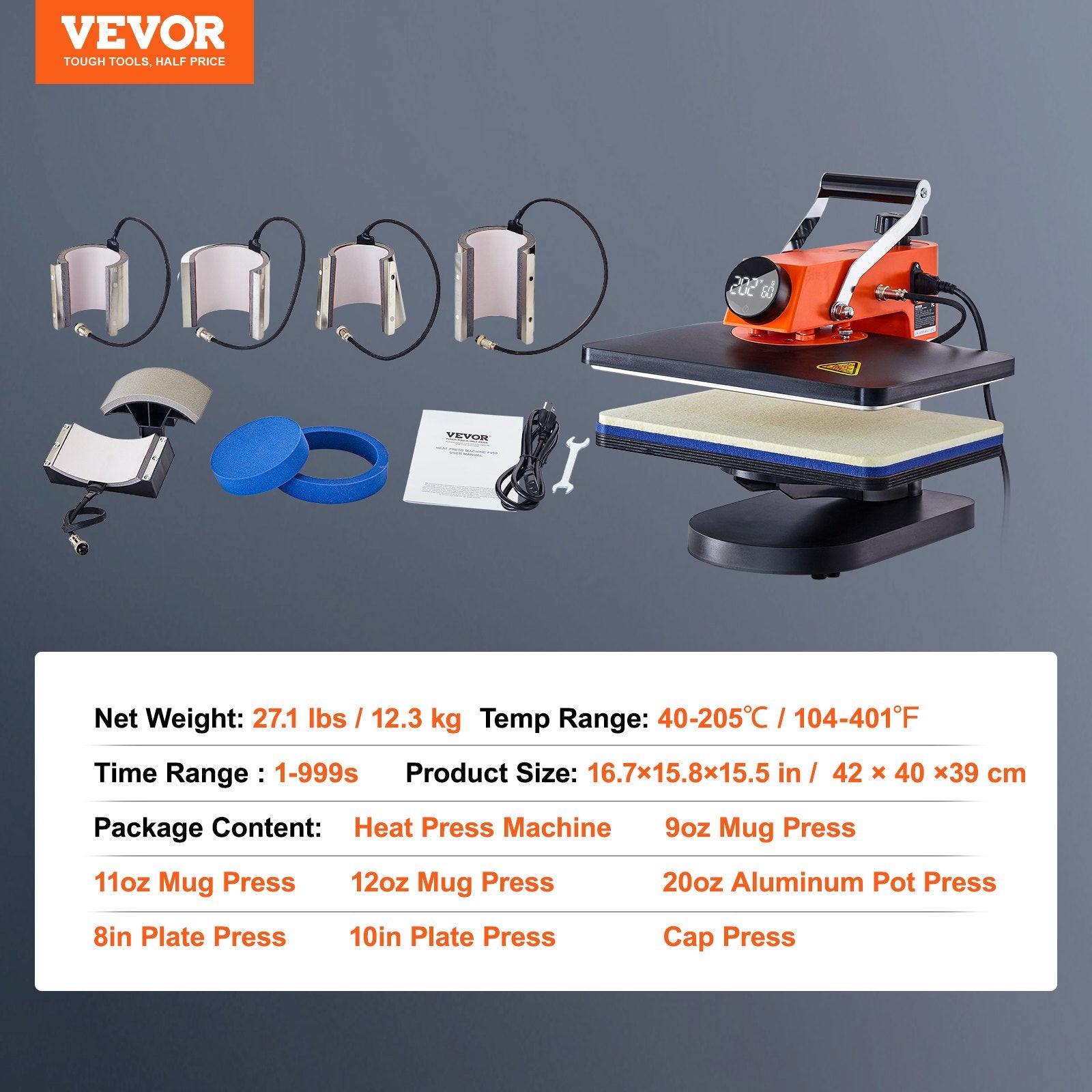 Termopresas VEVOR 8-in-1, 30x38 cm