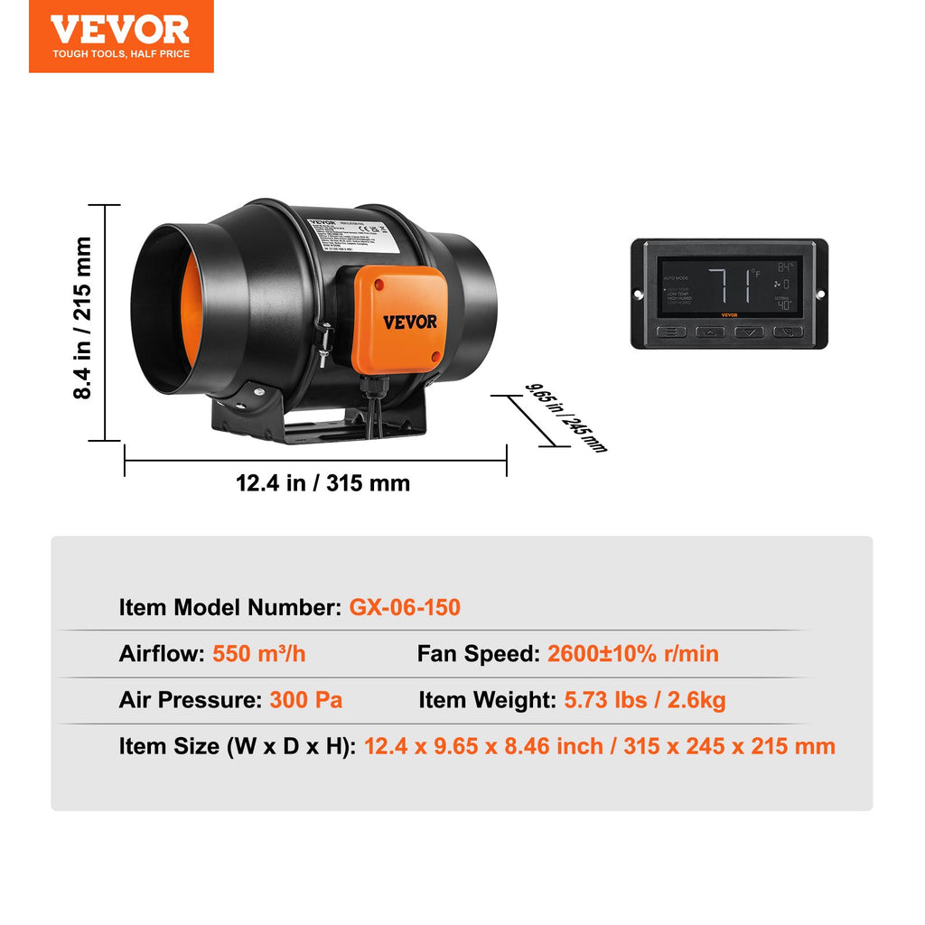 Kanalinis ventiliatorius VEVOR VV-GDFJ-EC6, 683 m³/h