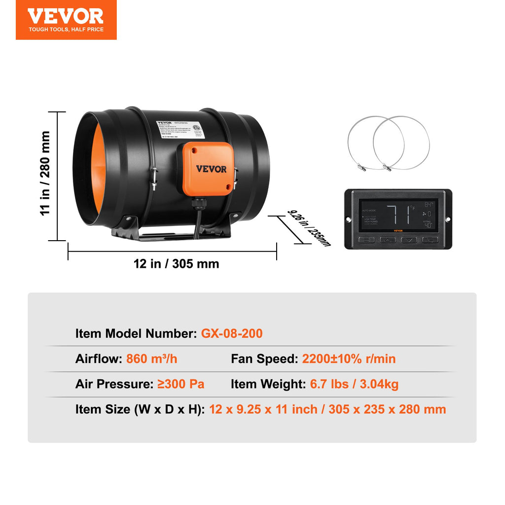 Kanalinis ventiliatorius VEVOR VV-GDFJ-EC8, 807 CFM