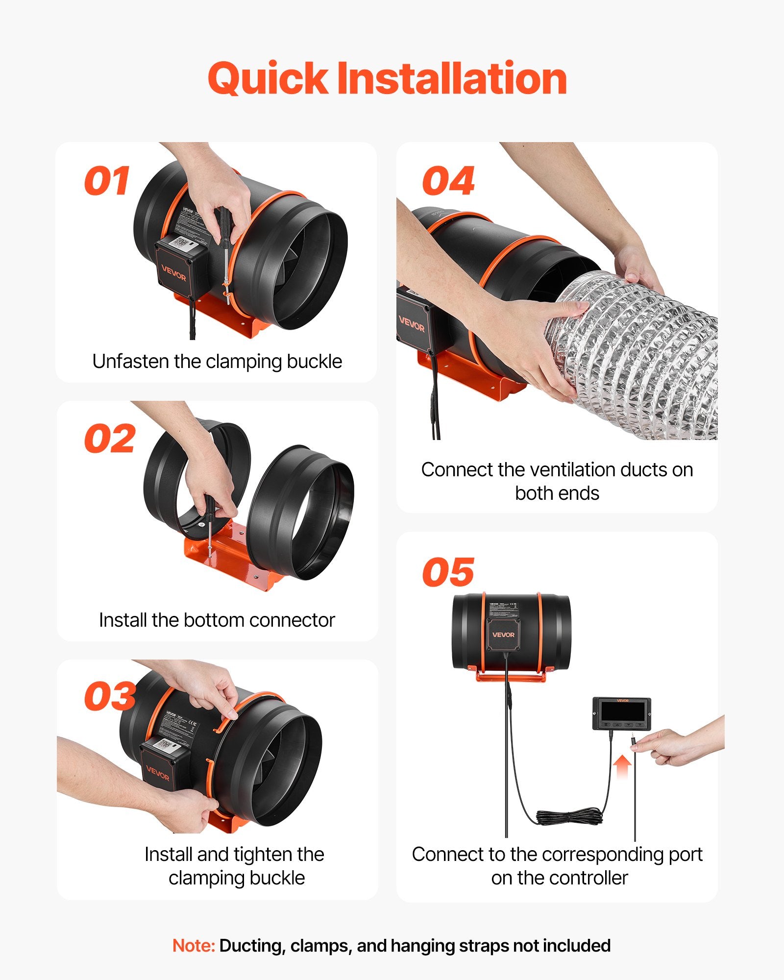 Kanalinis ventiliatorius VEVOR HF-200PE, 1372 m³/h