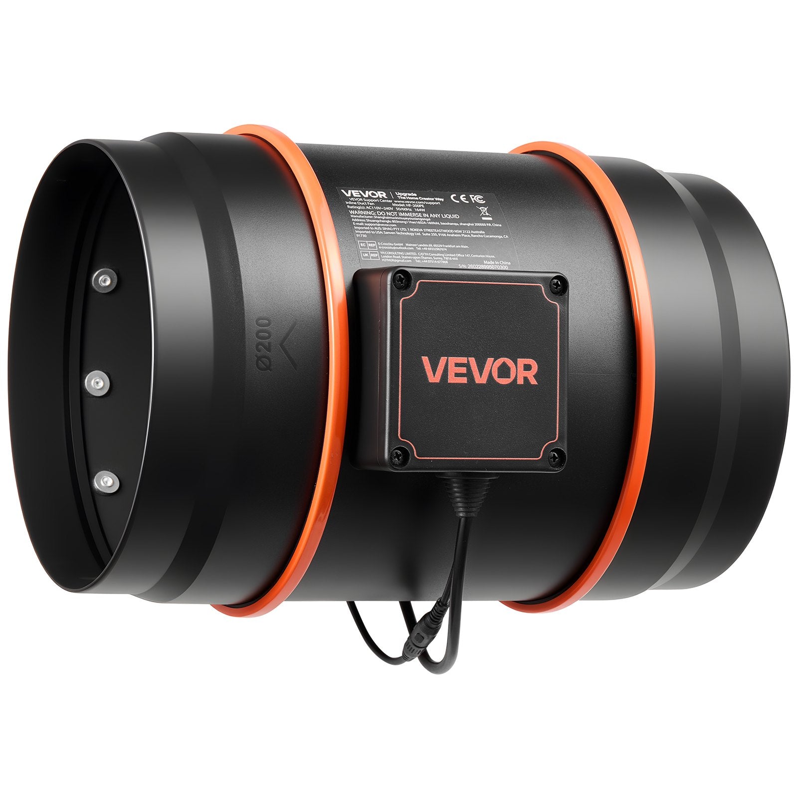 Kanalinis ventiliatorius VEVOR HF-200PE, 1372 m³/h