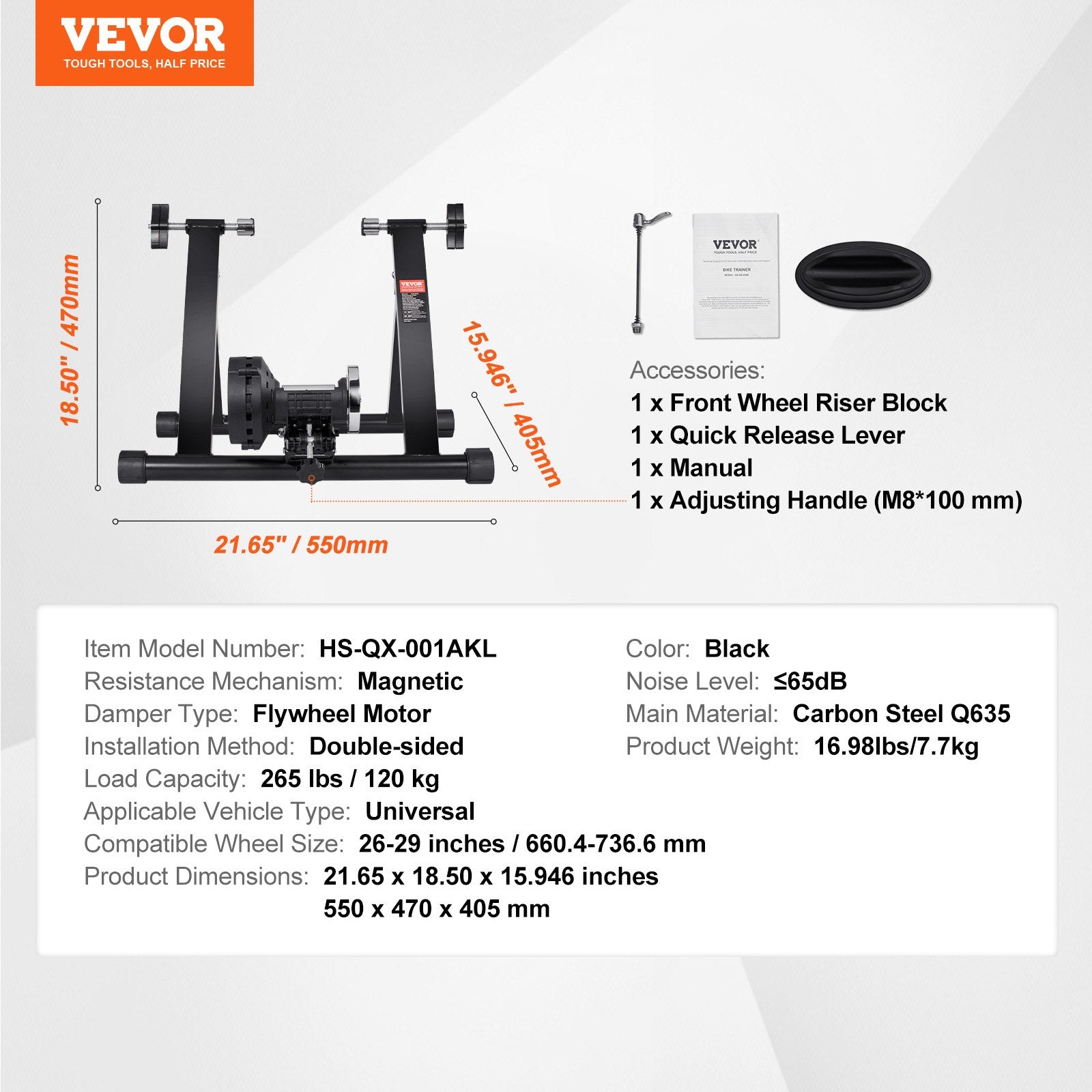 Magnetinis dviračio treniruoklis VEVOR HS-QX-001AKL, 26-29 colių ratams
