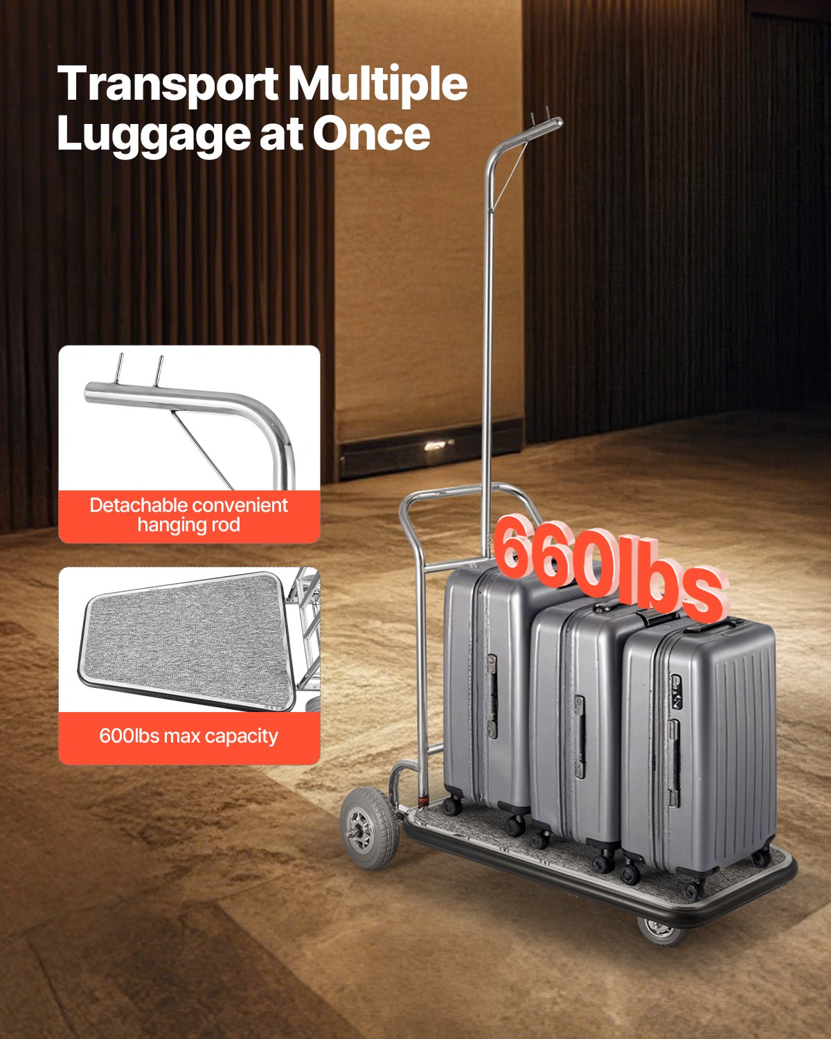 Bagažo vežimėlis VEVOR X-127, 272 kg keliamoji galia