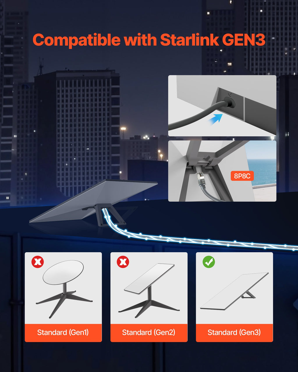 Starlink Gen 3 prailginimo laidas VEVOR GEN3C615026, 45,72 m