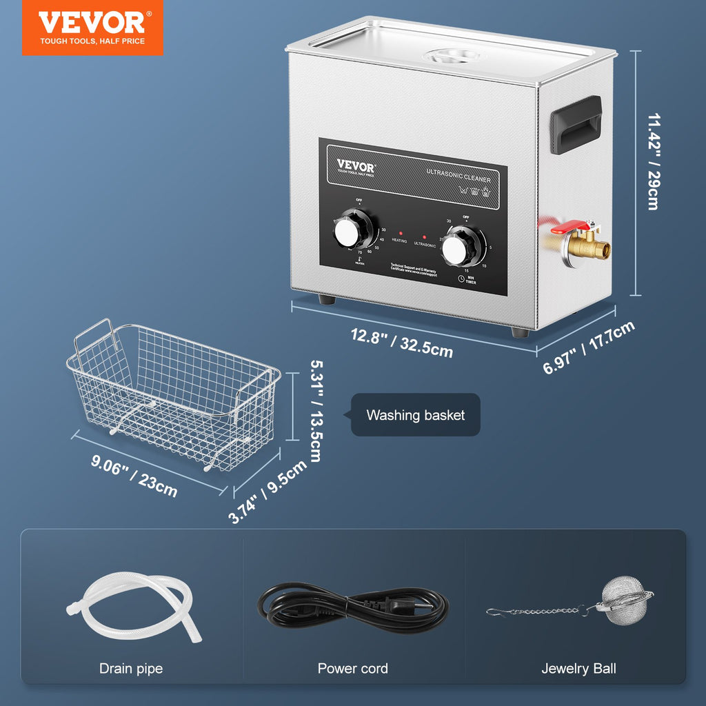 Ultragarsinė valyklė VEVOR TH-30AXN, 6 l talpa