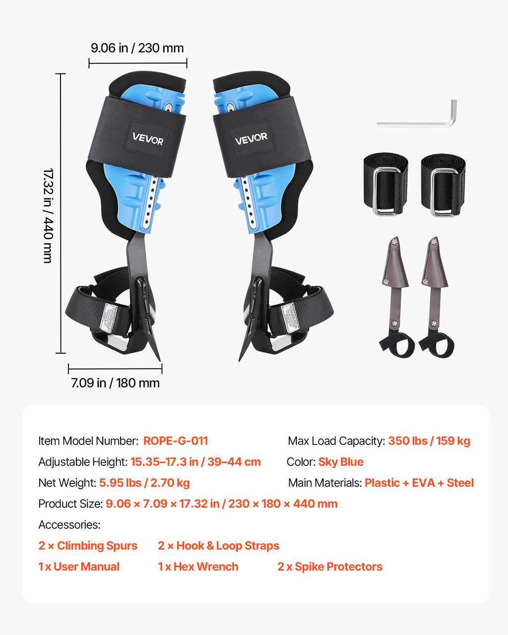 Medžių laipiojimo nagai VEVOR ROPE-G-011, 159 kg keliamoji galia