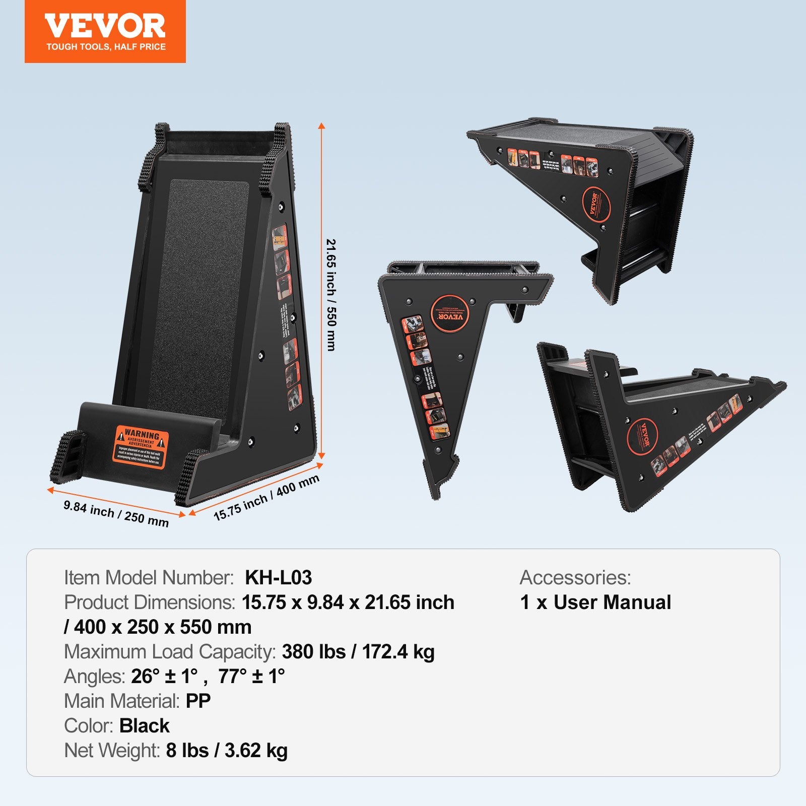 Kopėčių lyginimo įrankis VEVOR KH-L03, 172,4 kg apkrova