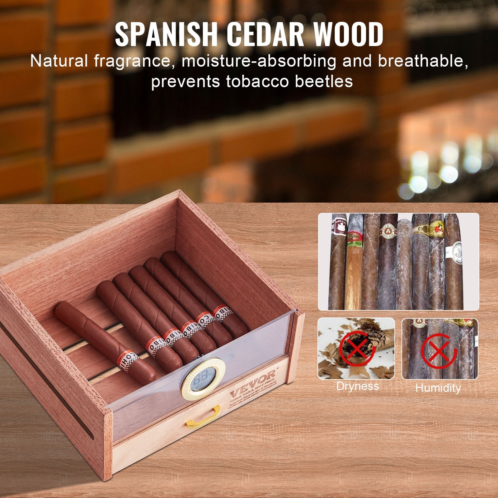 Cigarų humidorius VEVOR HCAG150D, 100-150 cigarų