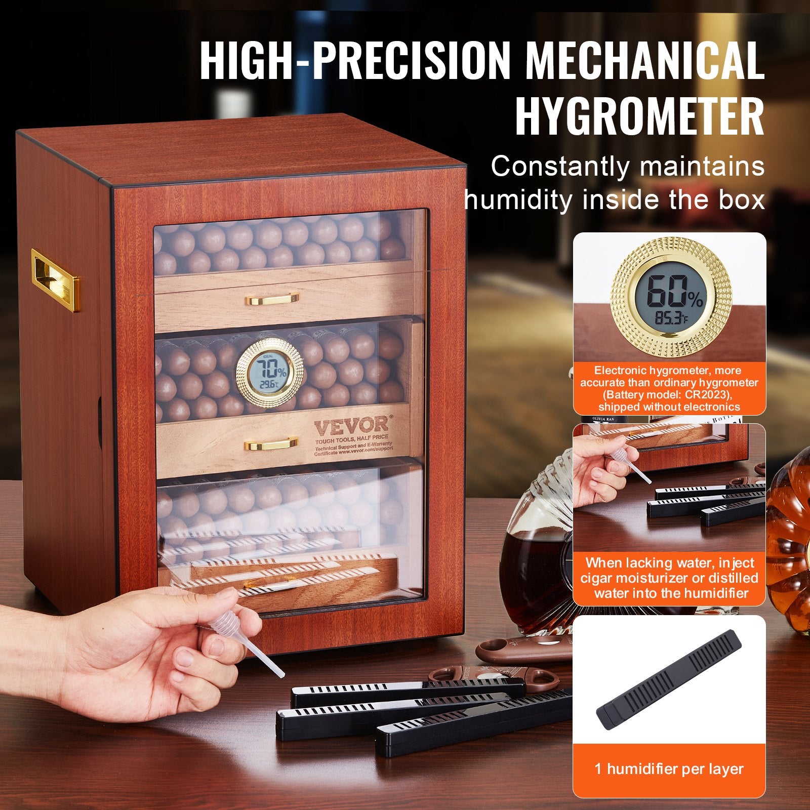 Cigarų humidorius VEVOR HCAG150D, 100-150 cigarų
