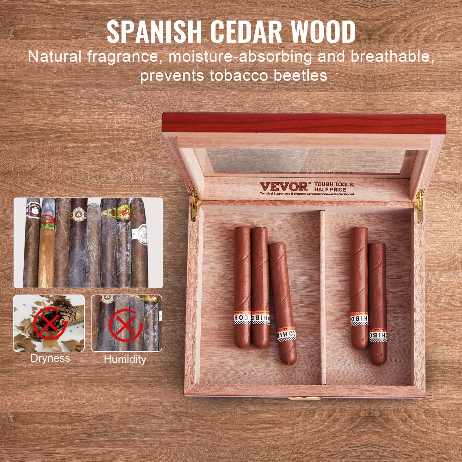 Cigarų humidorius VEVOR HCAF20J, 10–25 cigarams