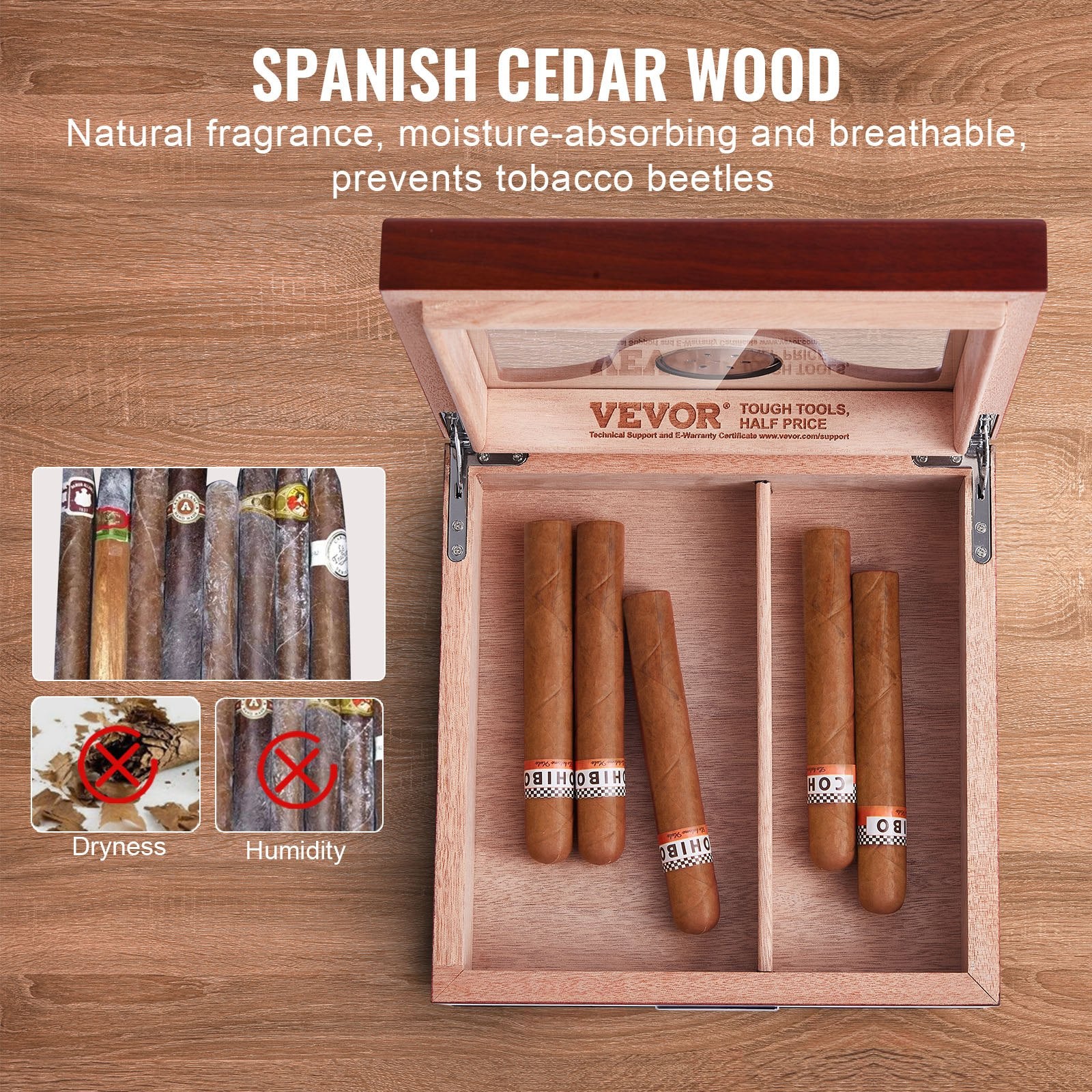 Cigarų humidorius VEVOR HCAC25J, 20–35 cigarams