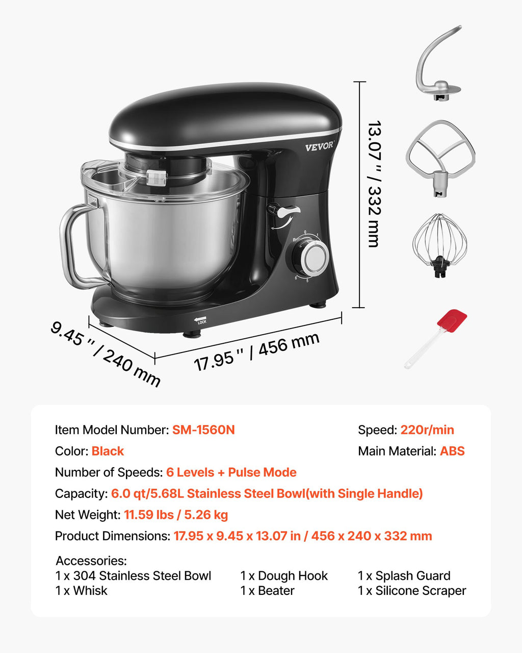Virtuvinis kombainas VEVOR SM-1560N, 1400 W