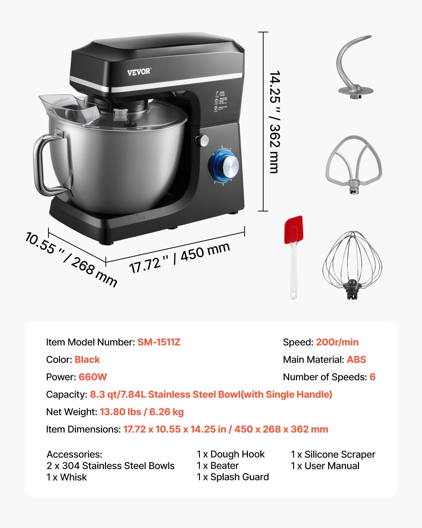 Virtuvinis kombainas VEVOR SM-1511Z, 1400W
