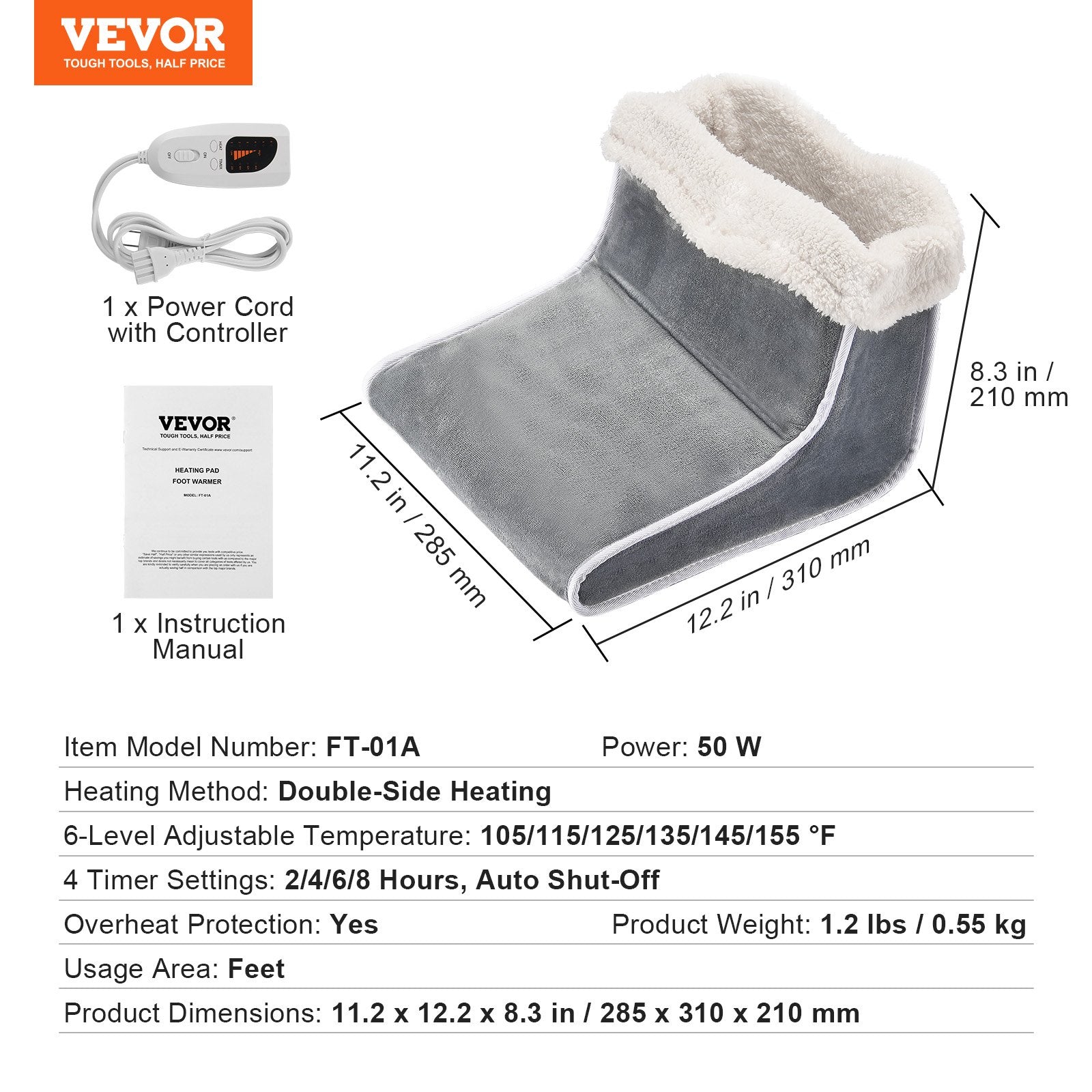 Elektrinis kojų šildytuvas VEVOR FT-01A, 50 W