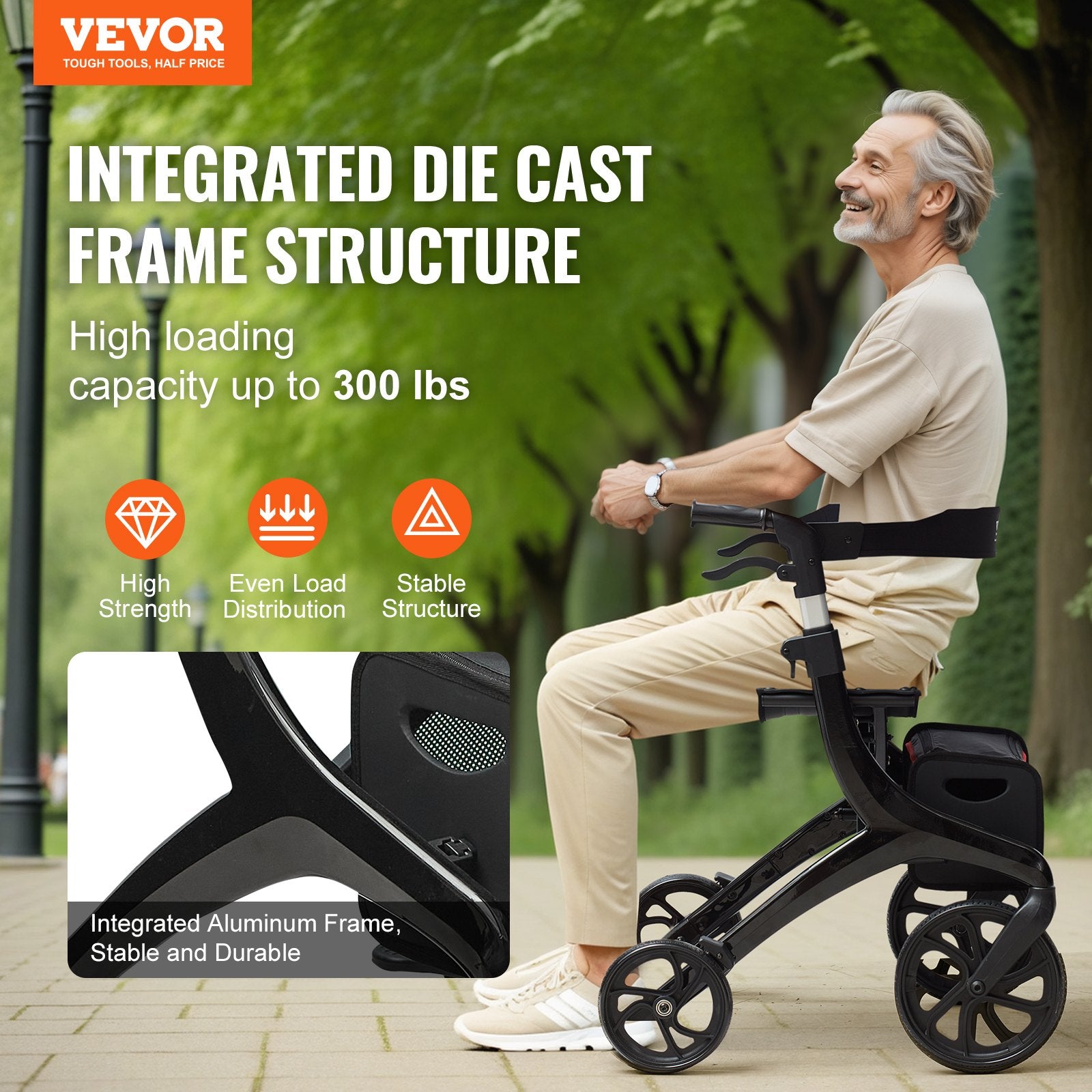 Sulankstoma vaikštynė-rolatorius VEVOR FBL427112, 136 kg apkrova