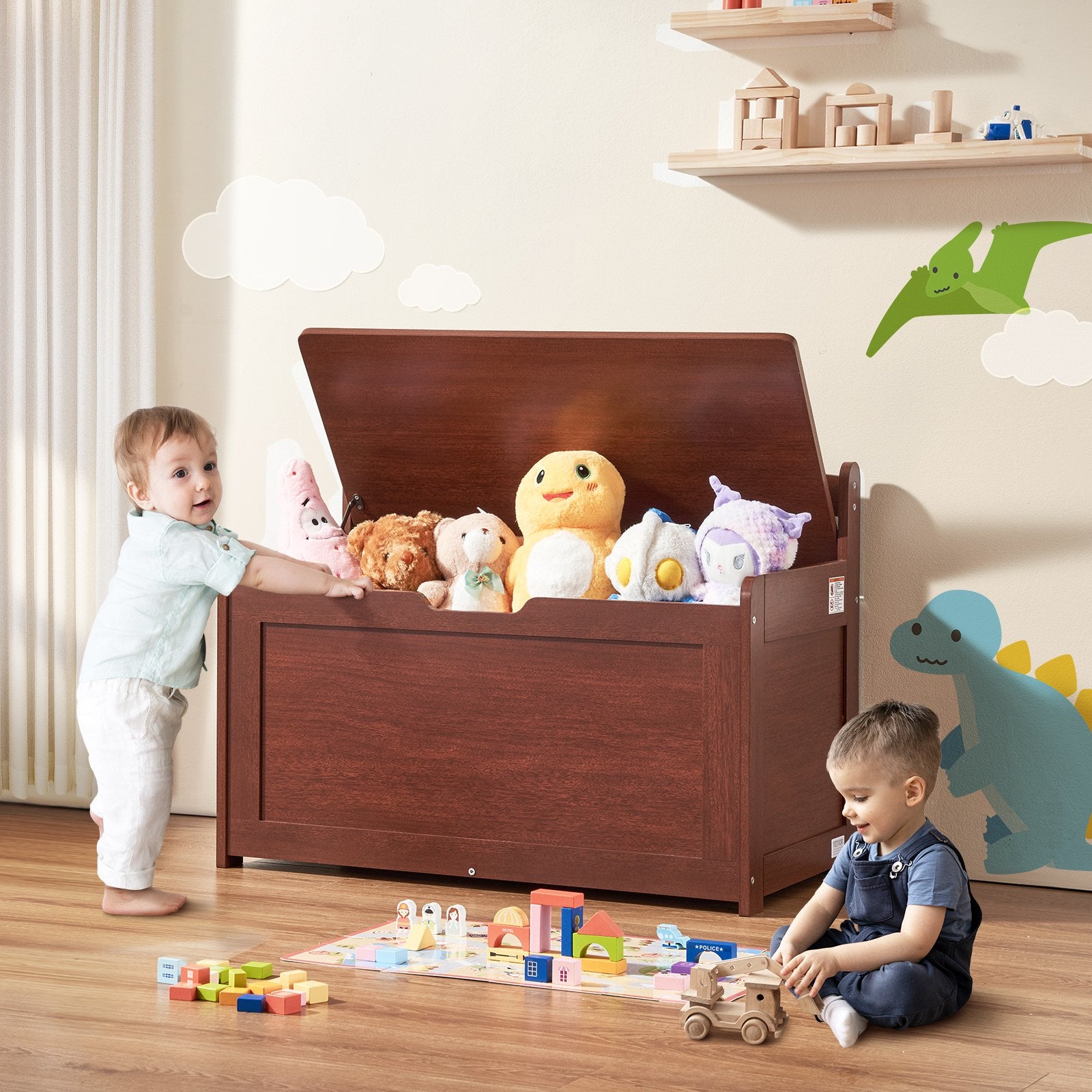 Medinė žaislų dėžė-suoliukas VEVOR ETD02-2, 83 cm ilgio