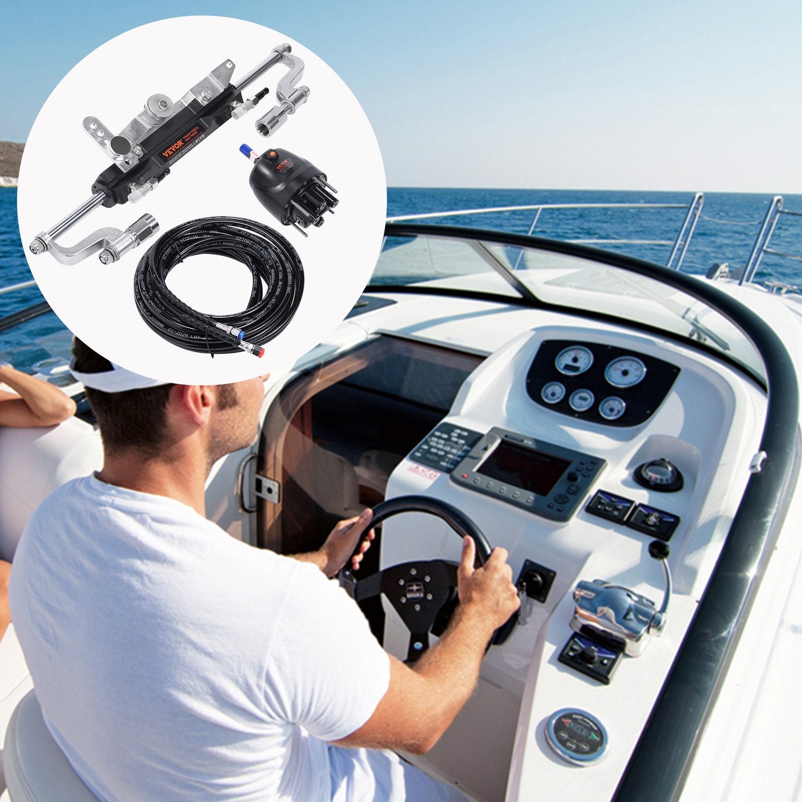 Hidraulinė pakabinamo variklio vairavimo sistema VEVOR HSX-300HP-B, 300 AG