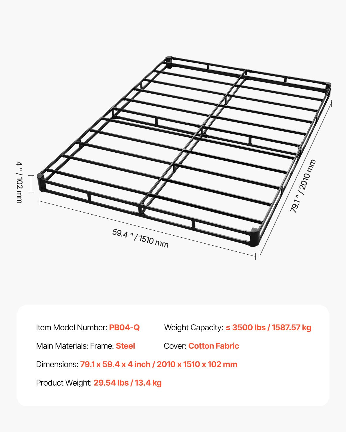 Lovos pagrindas VEVOR PB04-Q, 151x201 cm