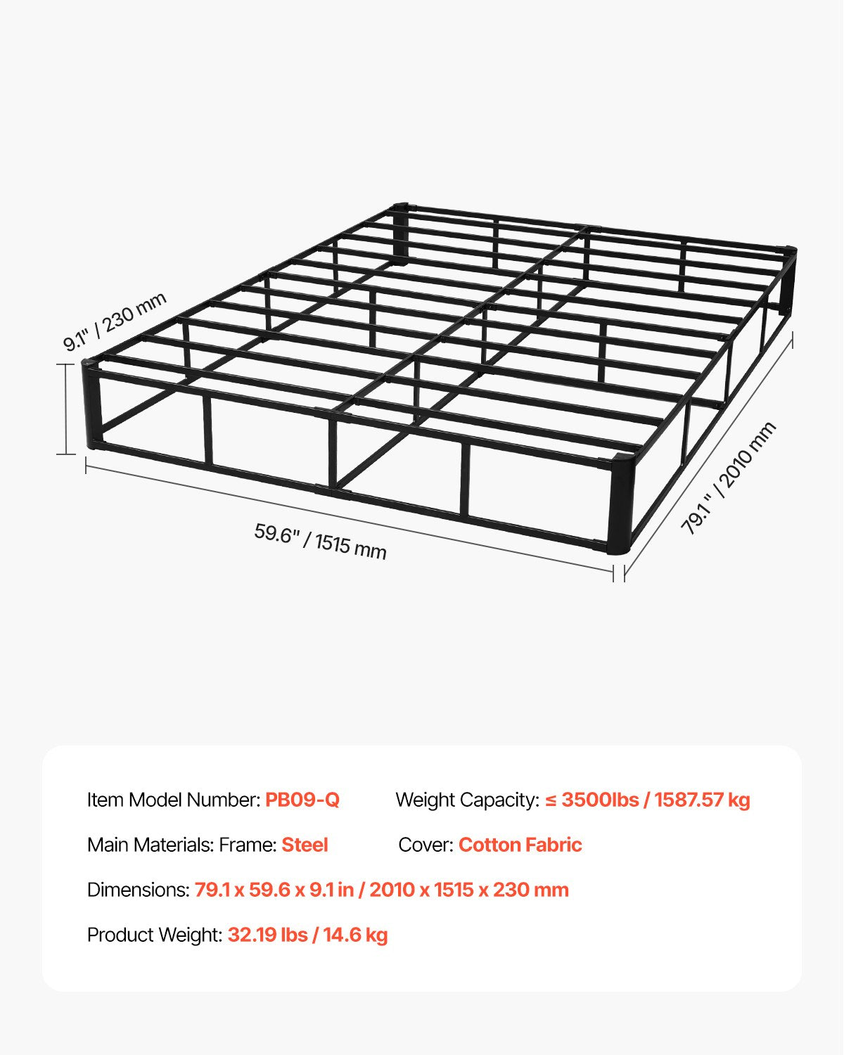 Lovos pagrindas VEVOR PB09-Q, Queen Size (151,5 x 201 cm)
