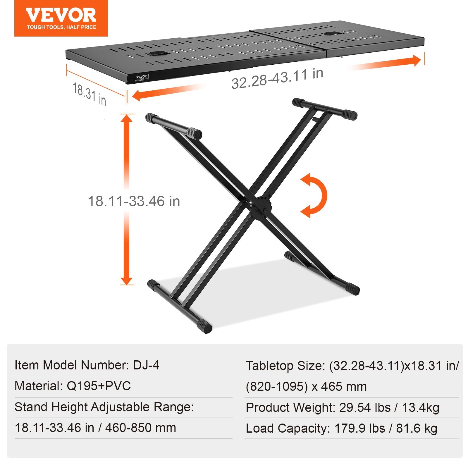 DJ stalas VEVOR DJ-4, reguliuojamas plotis 82-110 cm