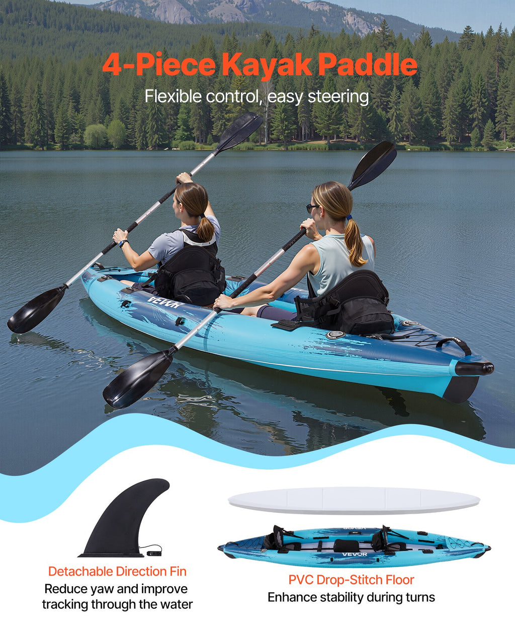 Pripučiama baidarė VEVOR UP-KAYAK-08, 318 kg keliamoji galia